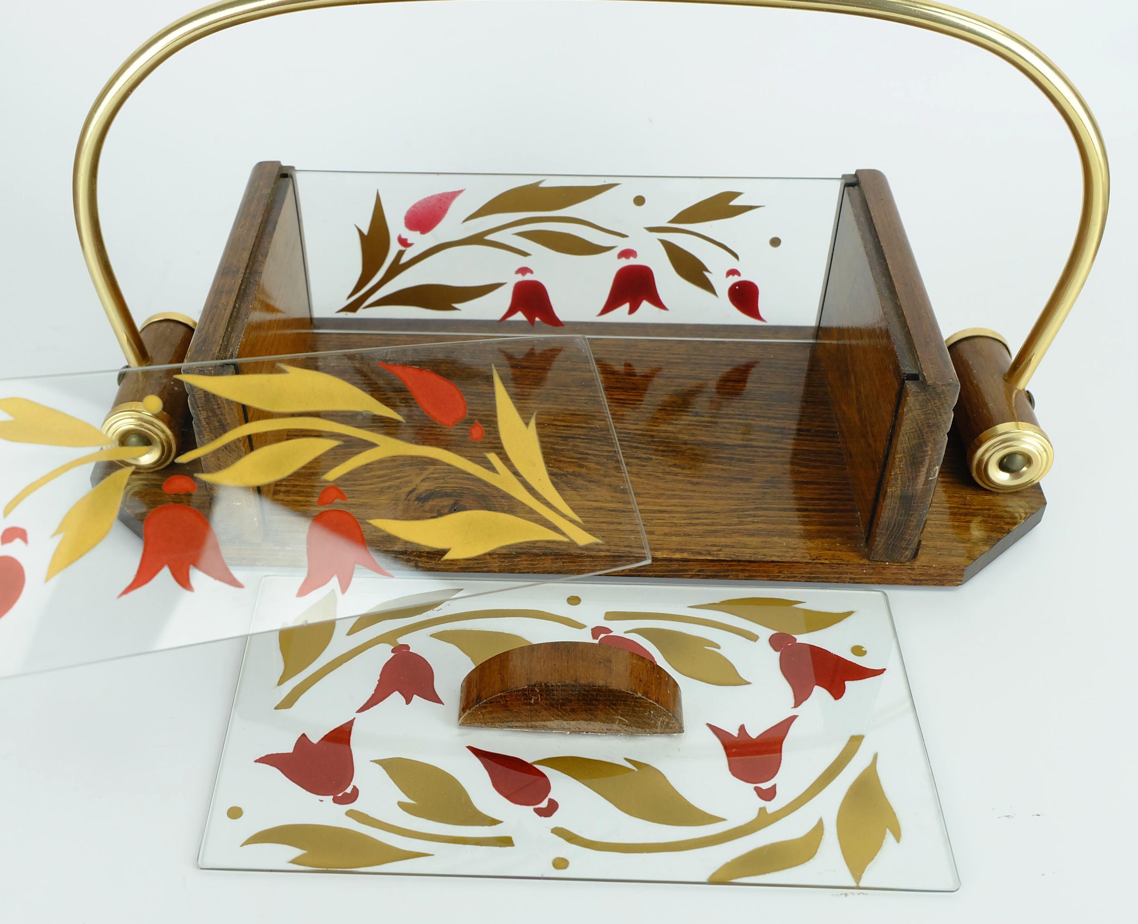 beautiful 1930s french art déco COOKIE JAR wood glass brass For Sale 1
