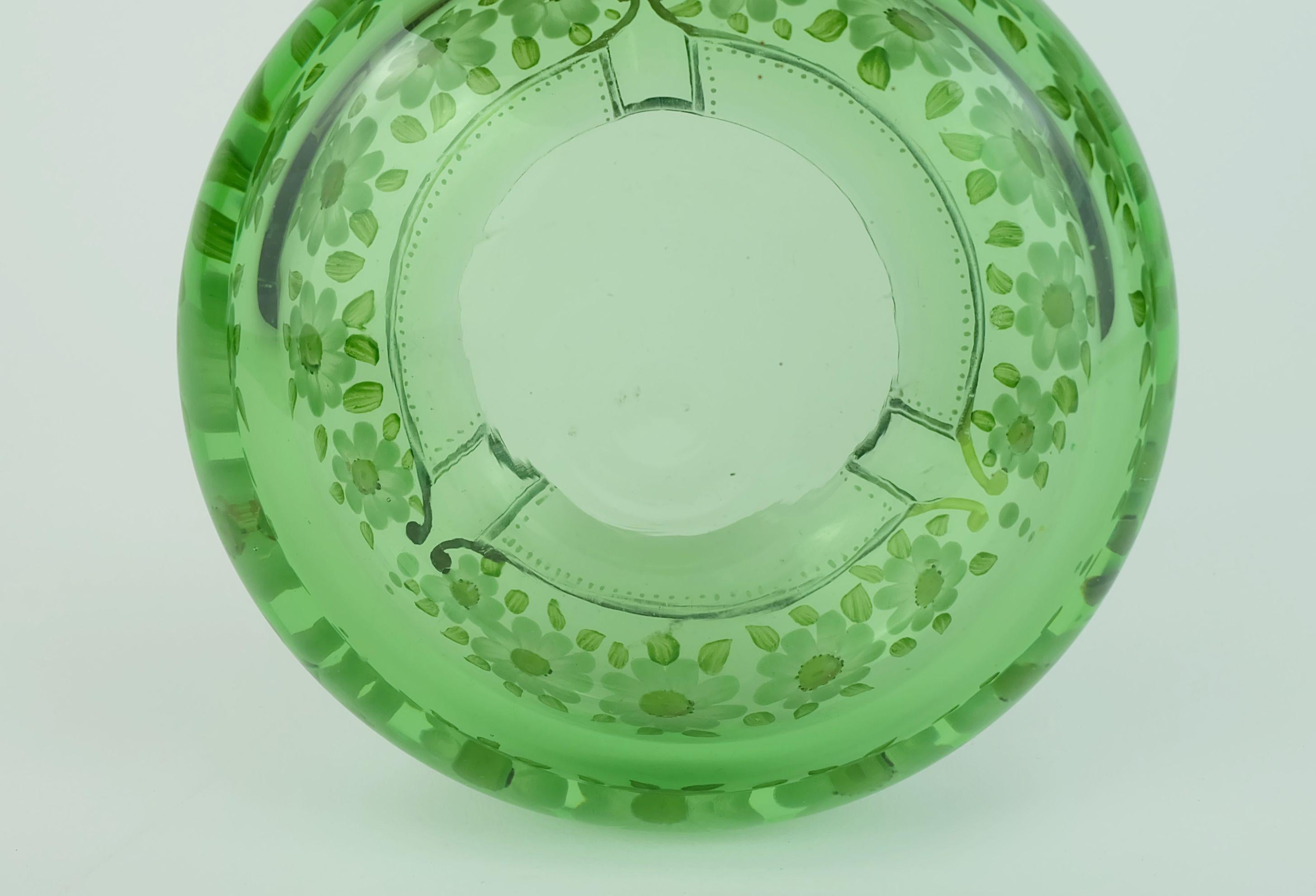 Art Deco beautiful 1930s glass ASHTRAY handpainted floral decor For Sale