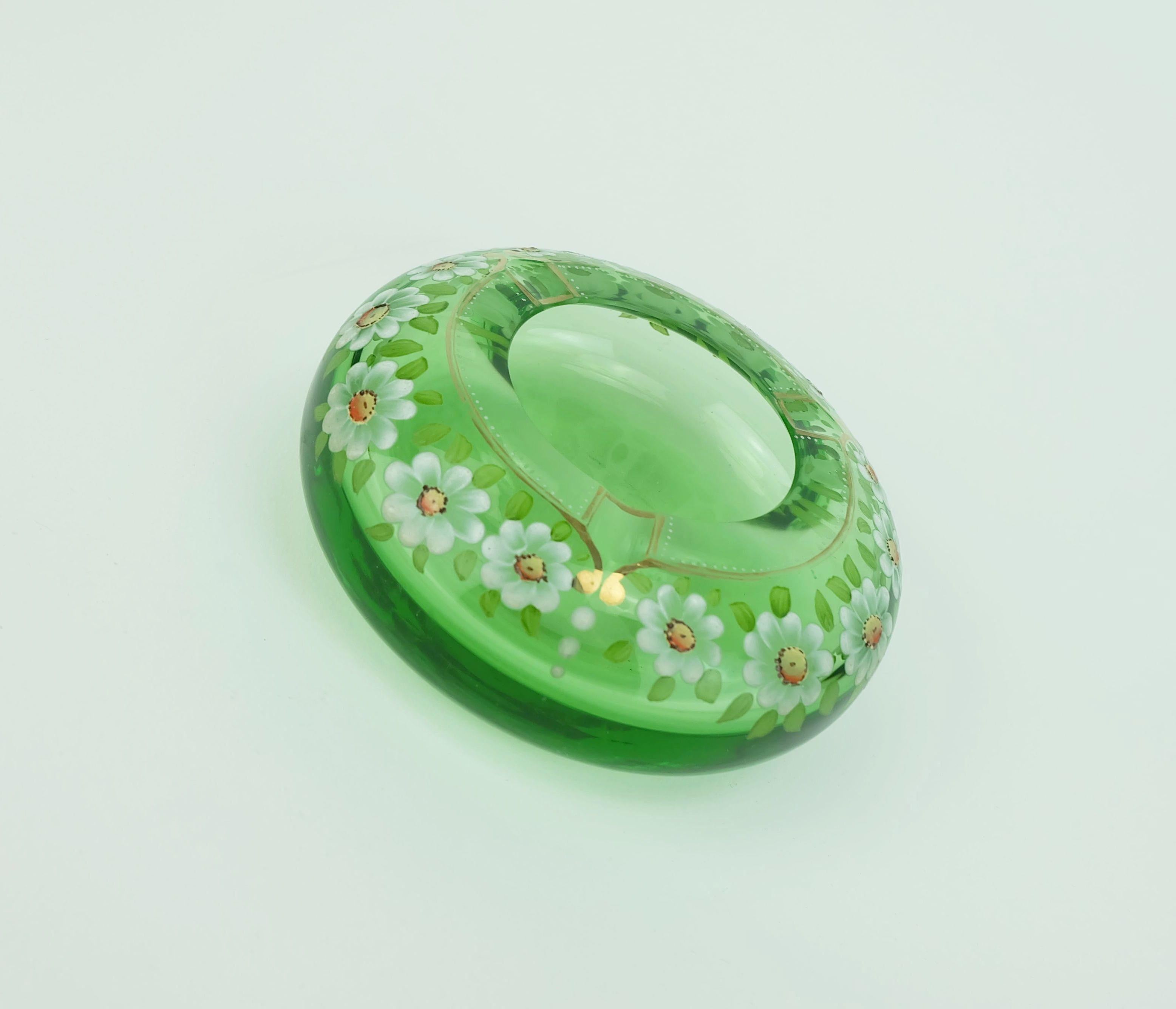 German beautiful 1930s glass ASHTRAY handpainted floral decor For Sale