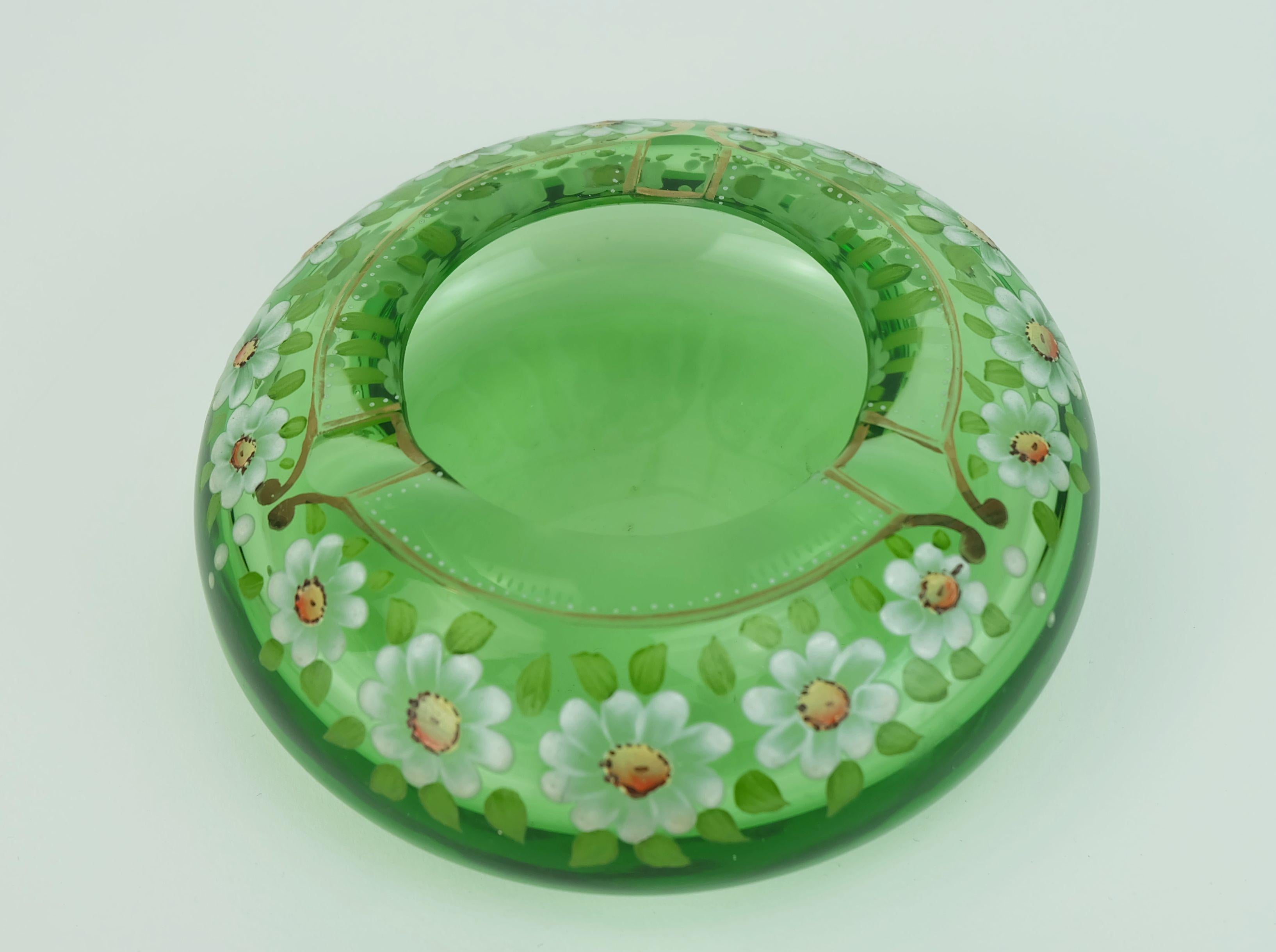 Glass beautiful 1930s glass ASHTRAY handpainted floral decor For Sale