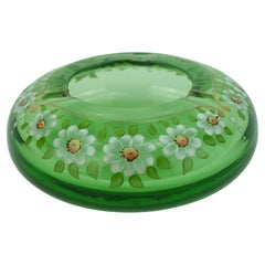 bellissimo ASHTRAY in vetro del 1930 dipinto a mano con decorazioni floreali