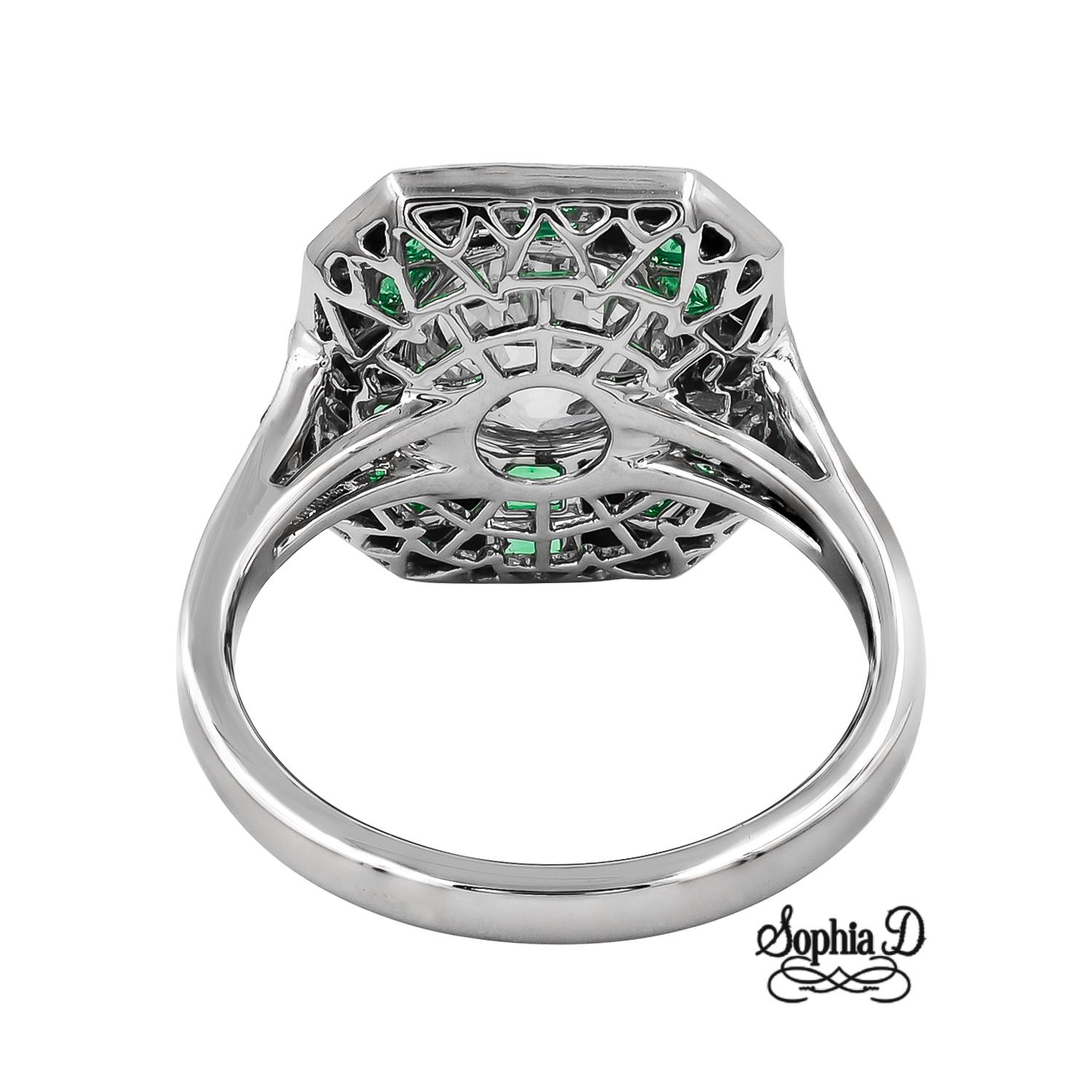 Round Cut Sophia D. 1.94 Carat Diamond, Onyx, and Emerald Art Deco Ring in Platinum  For Sale
