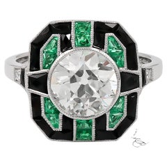 Sophia D. 1.94 Carat Diamond, Onyx, and Emerald Art Deco Ring in Platinum 