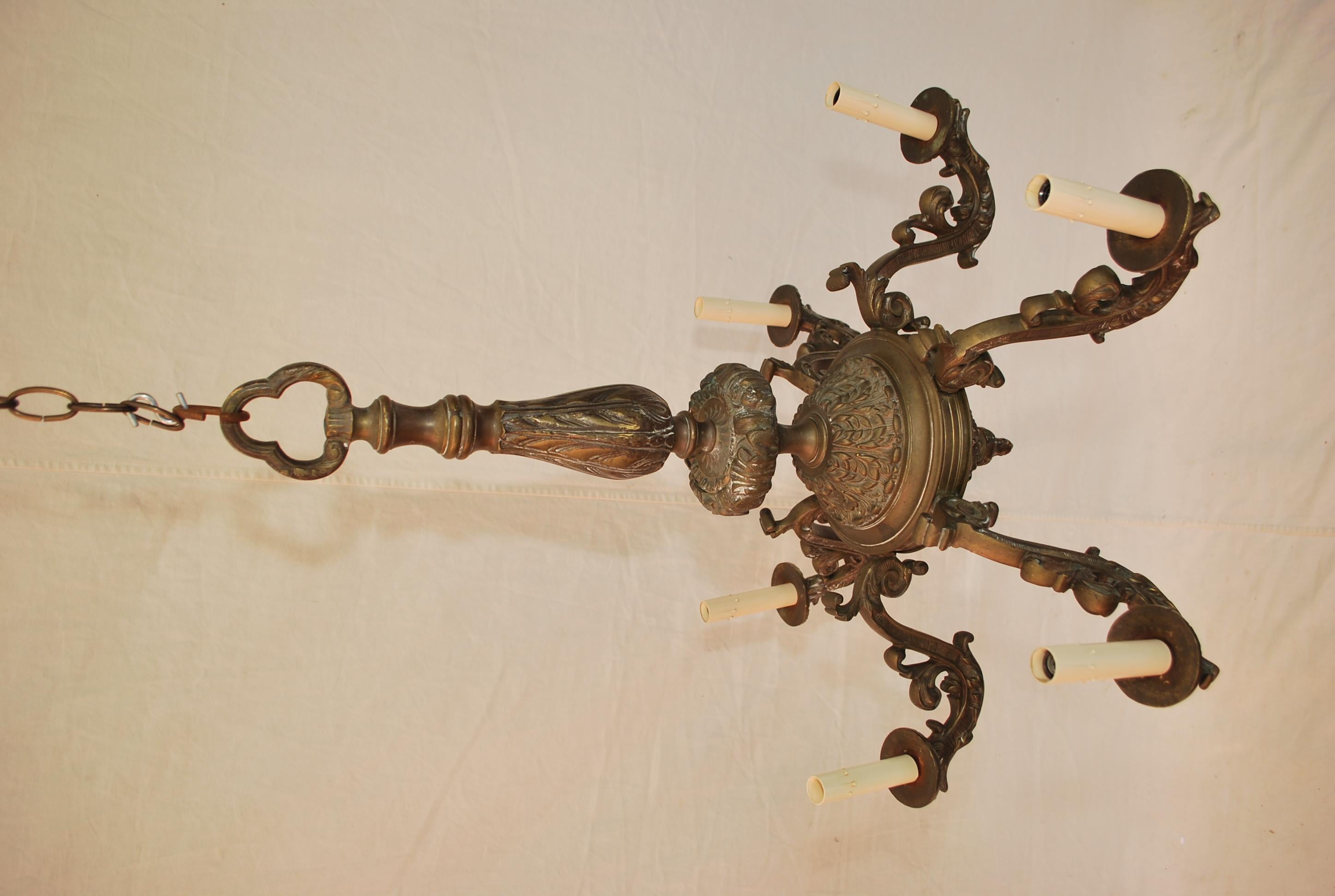 Mid-20th Century Beautiful 1940's French bronze chandeliers with sea creatures  For Sale