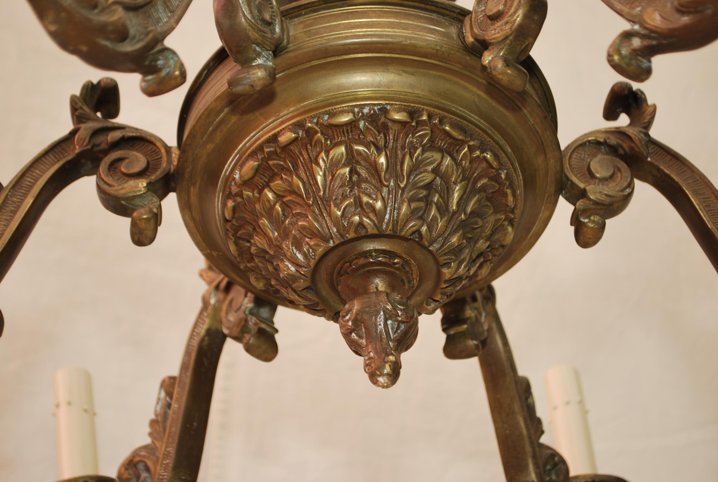 Bronze Beautiful 1940's French bronze chandeliers with sea creatures  For Sale
