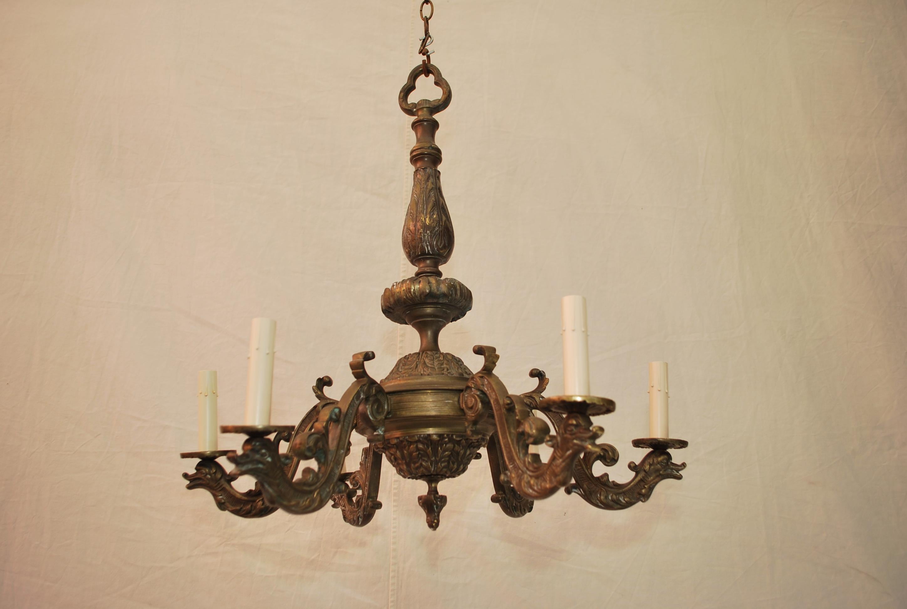 Beautiful 1940's French bronze chandeliers with sea creatures  For Sale 1