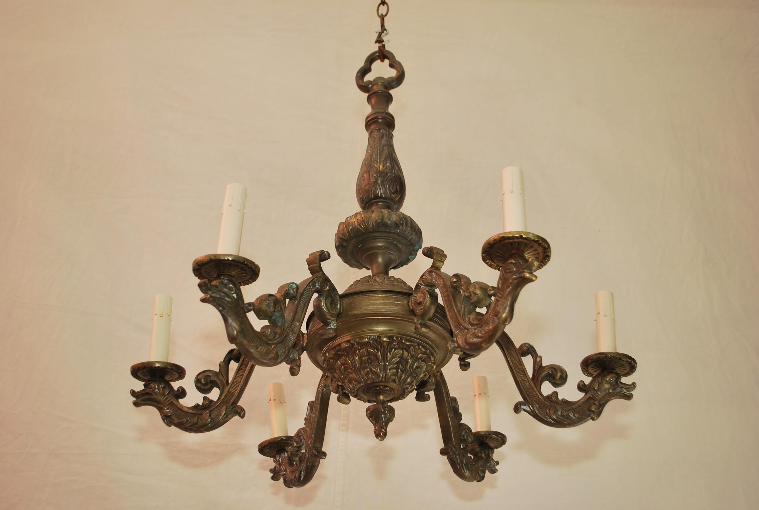 Beautiful 1940's French bronze chandeliers with sea creatures  For Sale 3