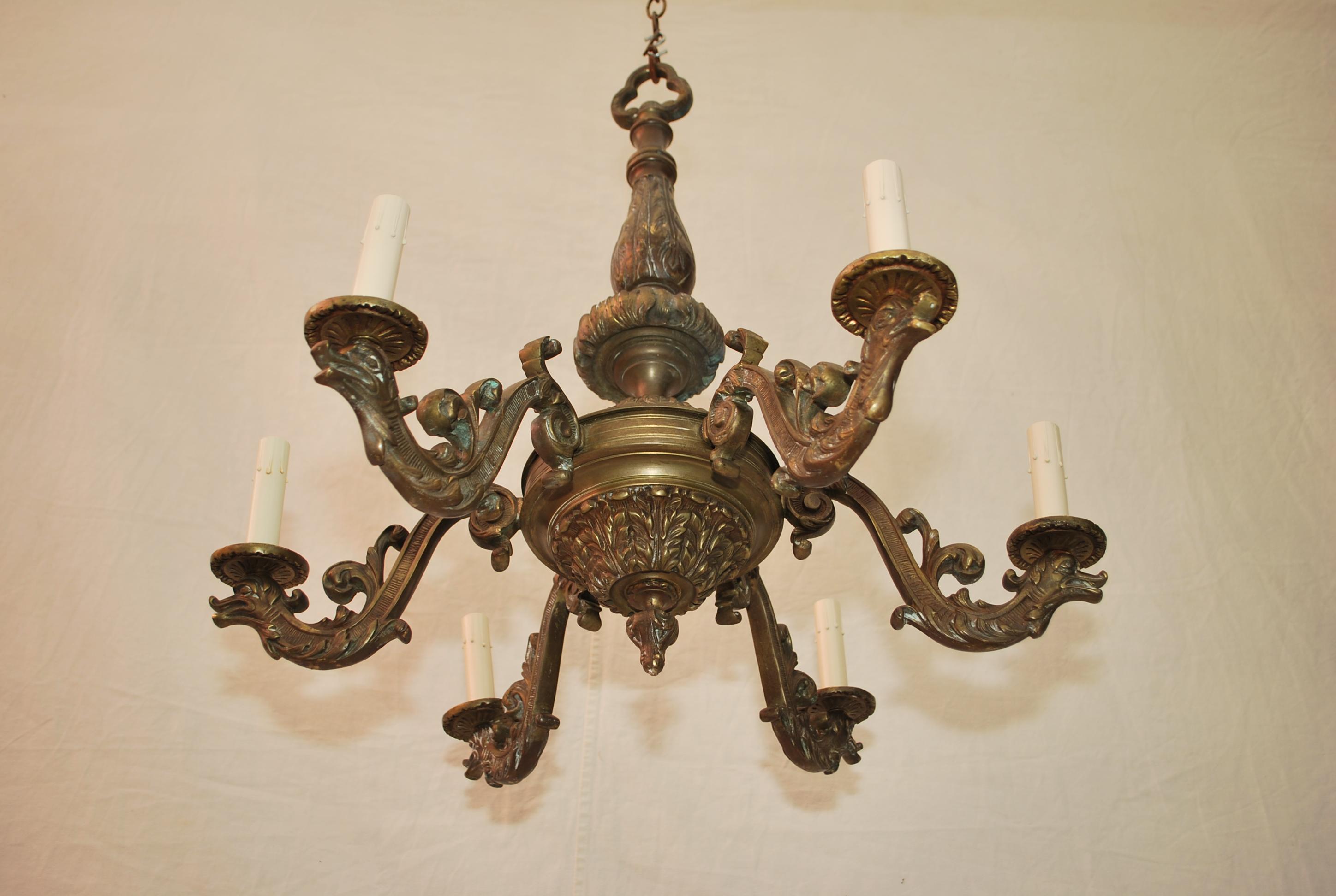 Beautiful 1940's French bronze chandeliers with sea creatures  For Sale 4