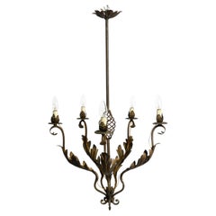 Beautiful 1940s Italian 5 Armed Floral Chandelier Made of Iron