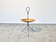 Beautiful 1950ies French modern tripod wicker magazine stand or side table