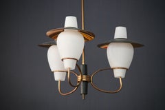 Beautiful 1950s brass, copper and glass chandelier made in Italy