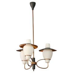 Beautiful 1950s brass, copper and glass chandelier made in Italy