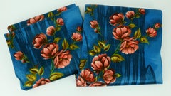 beautiful 1950s FABRIC curtain fabric satin with floral pattern 2 panels of 94 1