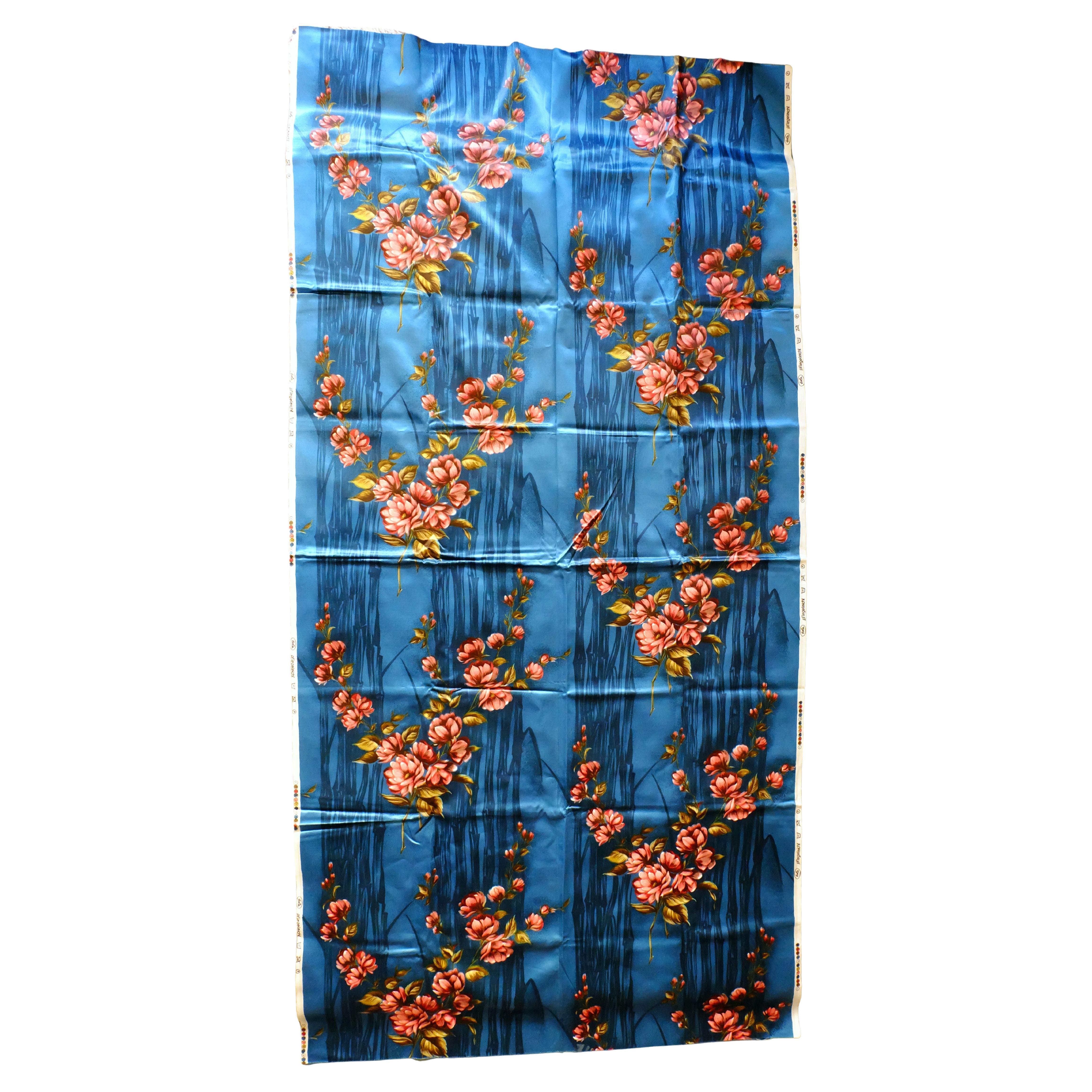 beau tissu des années 1950 tissu de rideau satin avec motif floral 2 panneaux de 94 1
