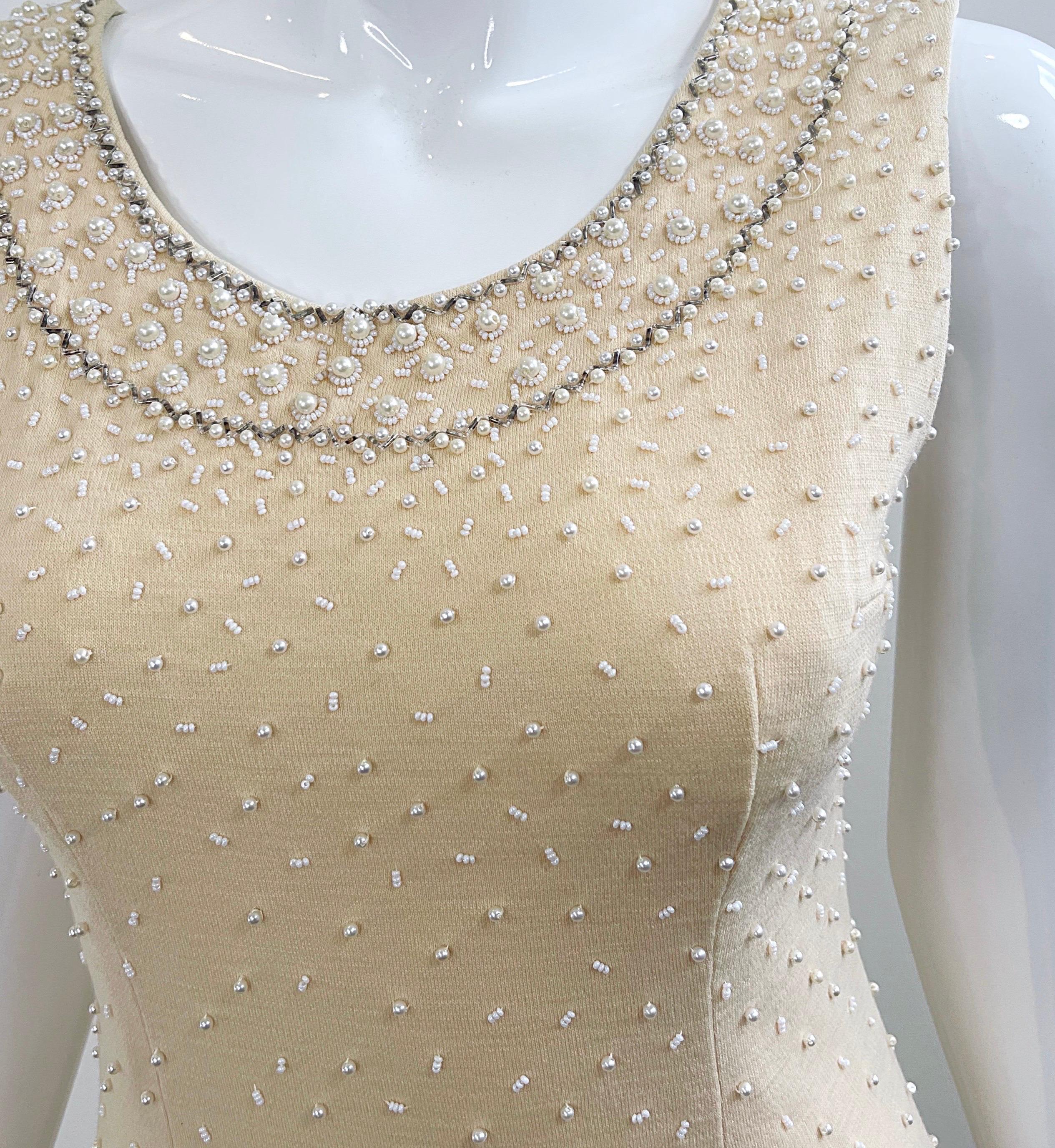 Beautiful 1950s French Demi Couture Ivory Off White Beaded Vintage 50s Dress For Sale 6