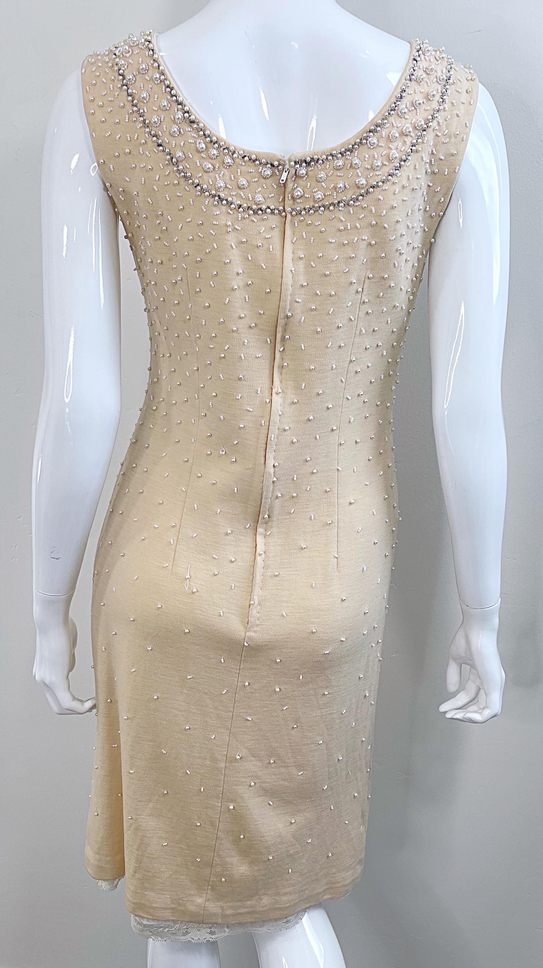 Beautiful 1950s French Demi Couture Ivory Off White Beaded Vintage 50s Dress For Sale 7