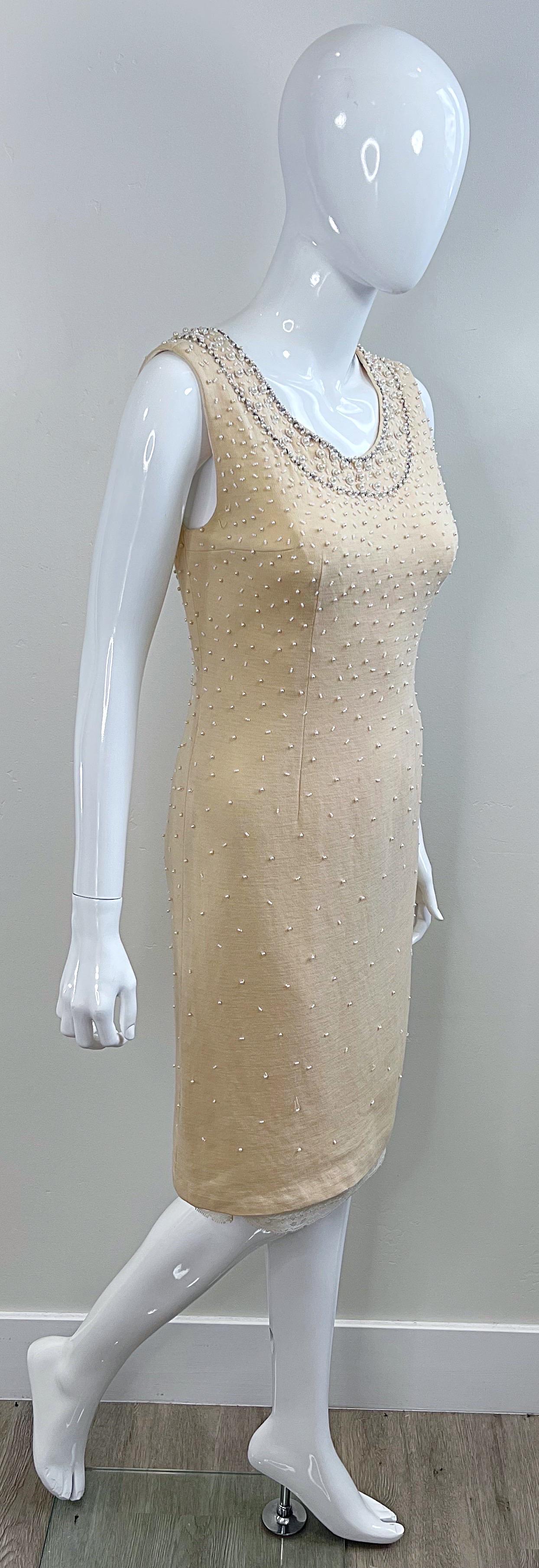 Beautiful 1950s French Demi Couture Ivory Off White Beaded Vintage 50s Dress For Sale 9