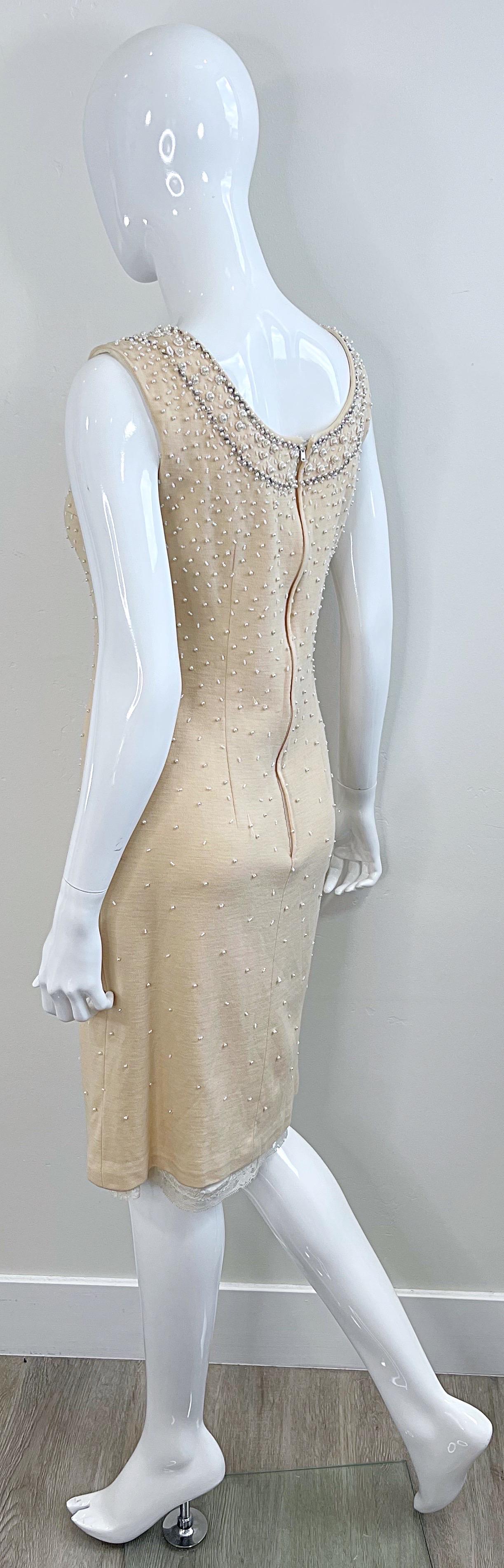Beautiful 1950s French Demi Couture Ivory Off White Beaded Vintage 50s Dress For Sale 10