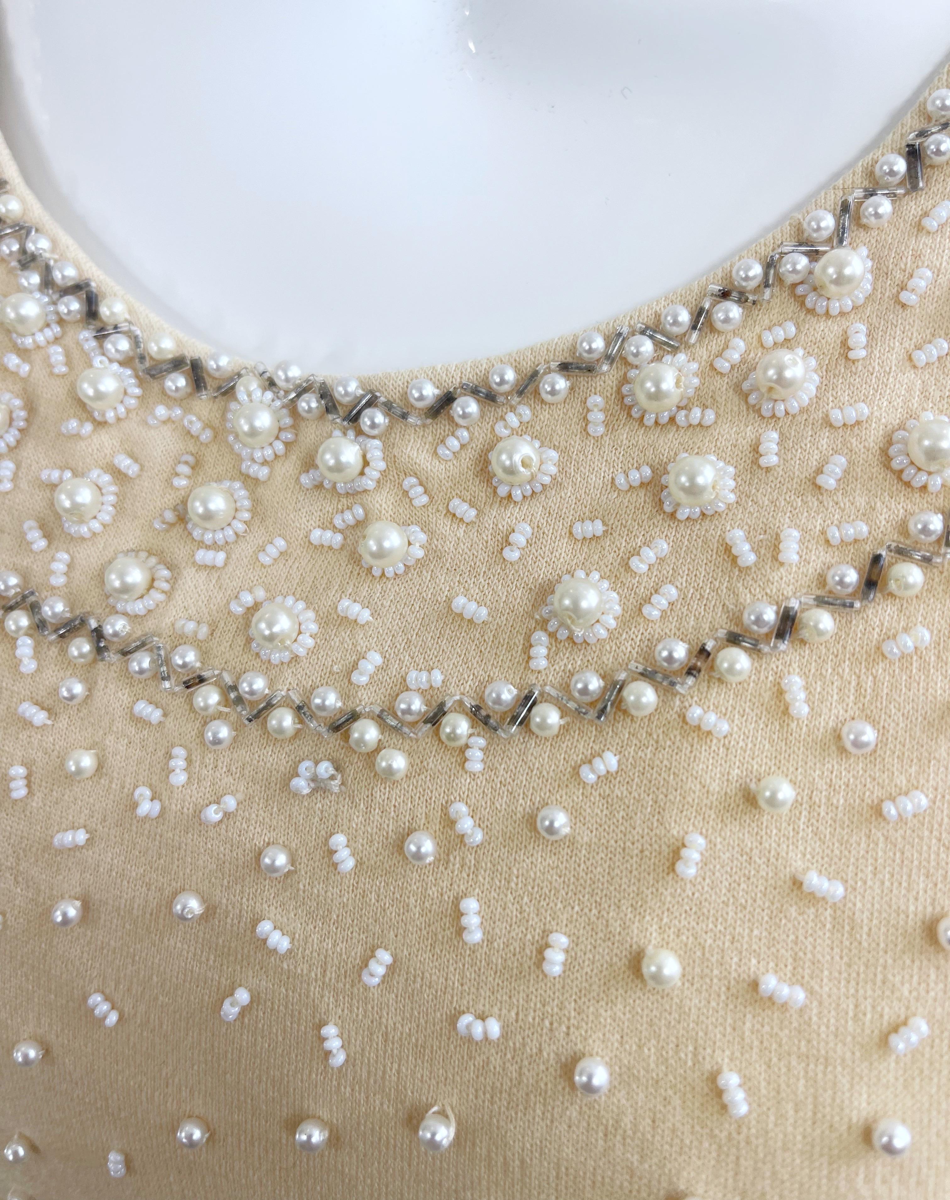 Women's Beautiful 1950s French Demi Couture Ivory Off White Beaded Vintage 50s Dress For Sale