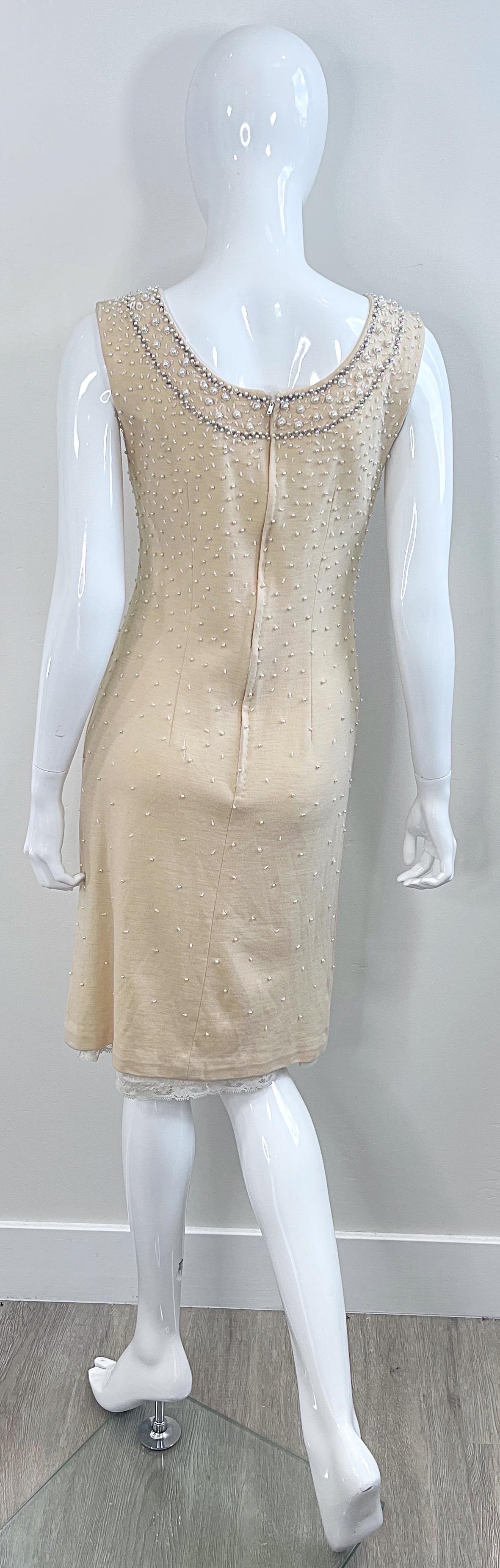 Beautiful 1950s French Demi Couture Ivory Off White Beaded Vintage 50s Dress For Sale 2