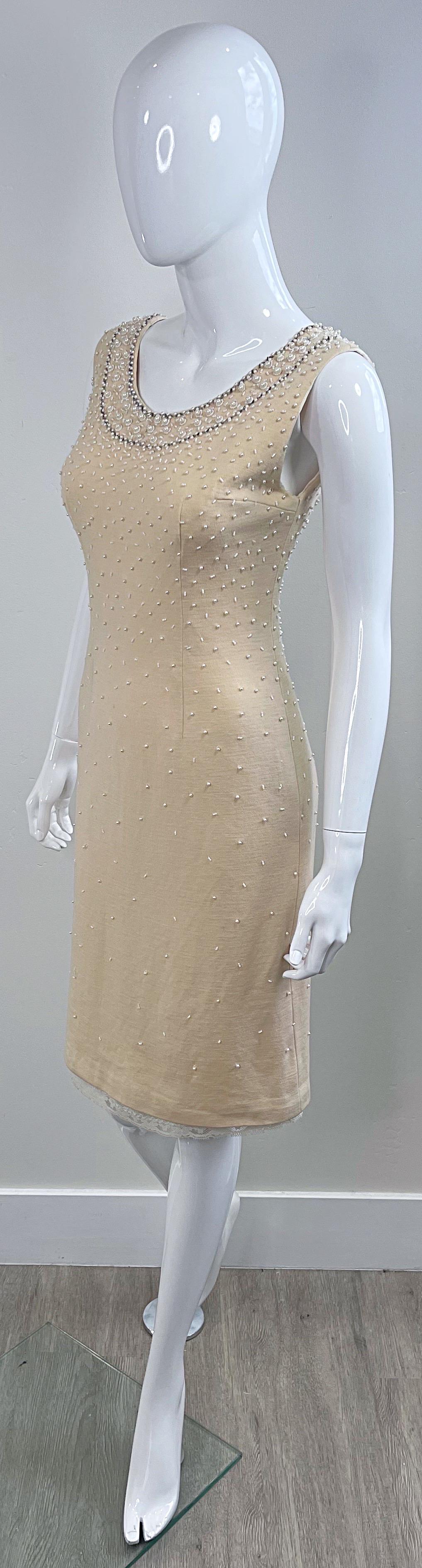Beautiful 1950s French Demi Couture Ivory Off White Beaded Vintage 50s Dress For Sale 3