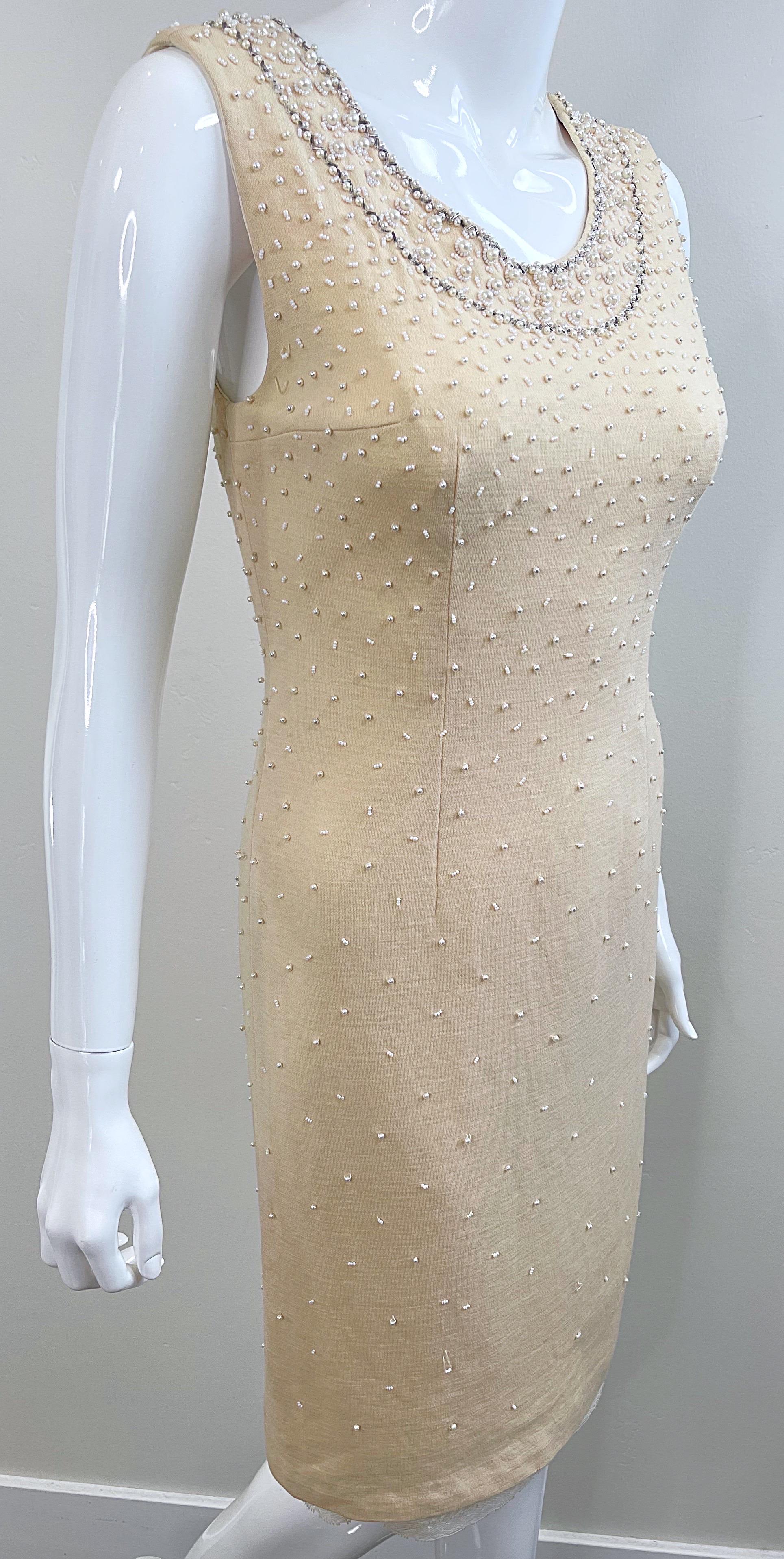 Beautiful 1950s French Demi Couture Ivory Off White Beaded Vintage 50s Dress For Sale 4