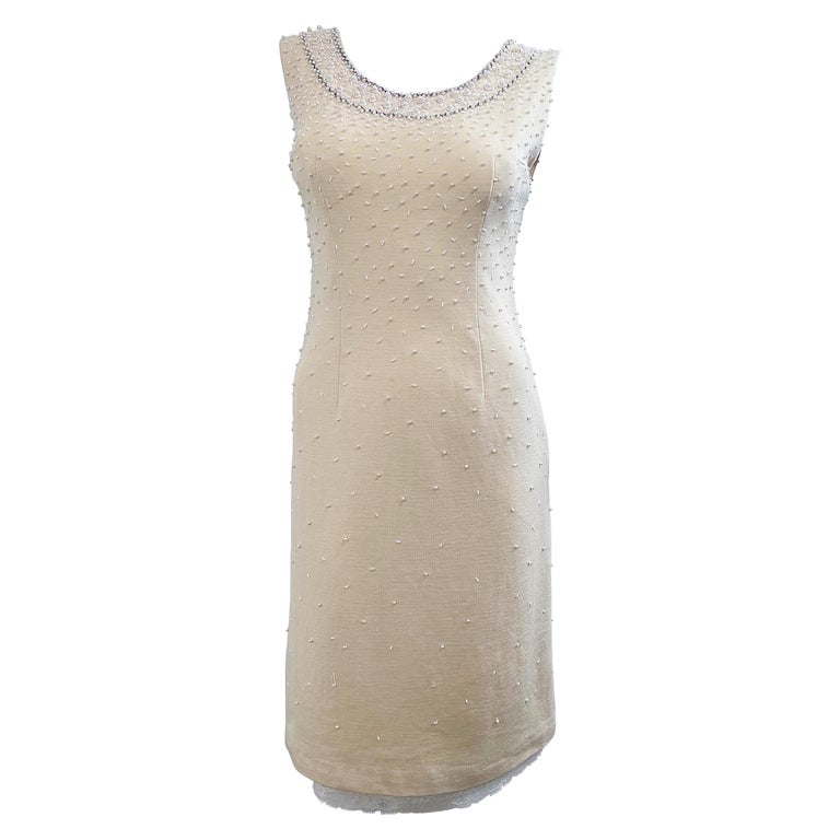 Beautiful 1950s French Demi Couture Ivory Off White Beaded Vintage