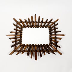 Beautiful 1950s French Italian Mid Century Bamboo Rattan Wall Mirror