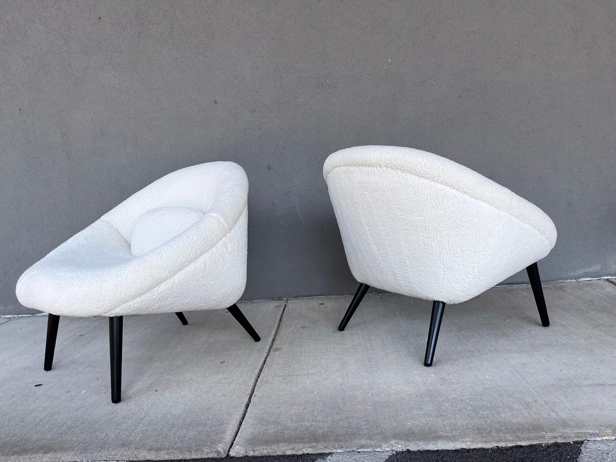 Beautiful 1950s Lounge Chairs, Faux Sheepskin, Mid Century For Sale 3