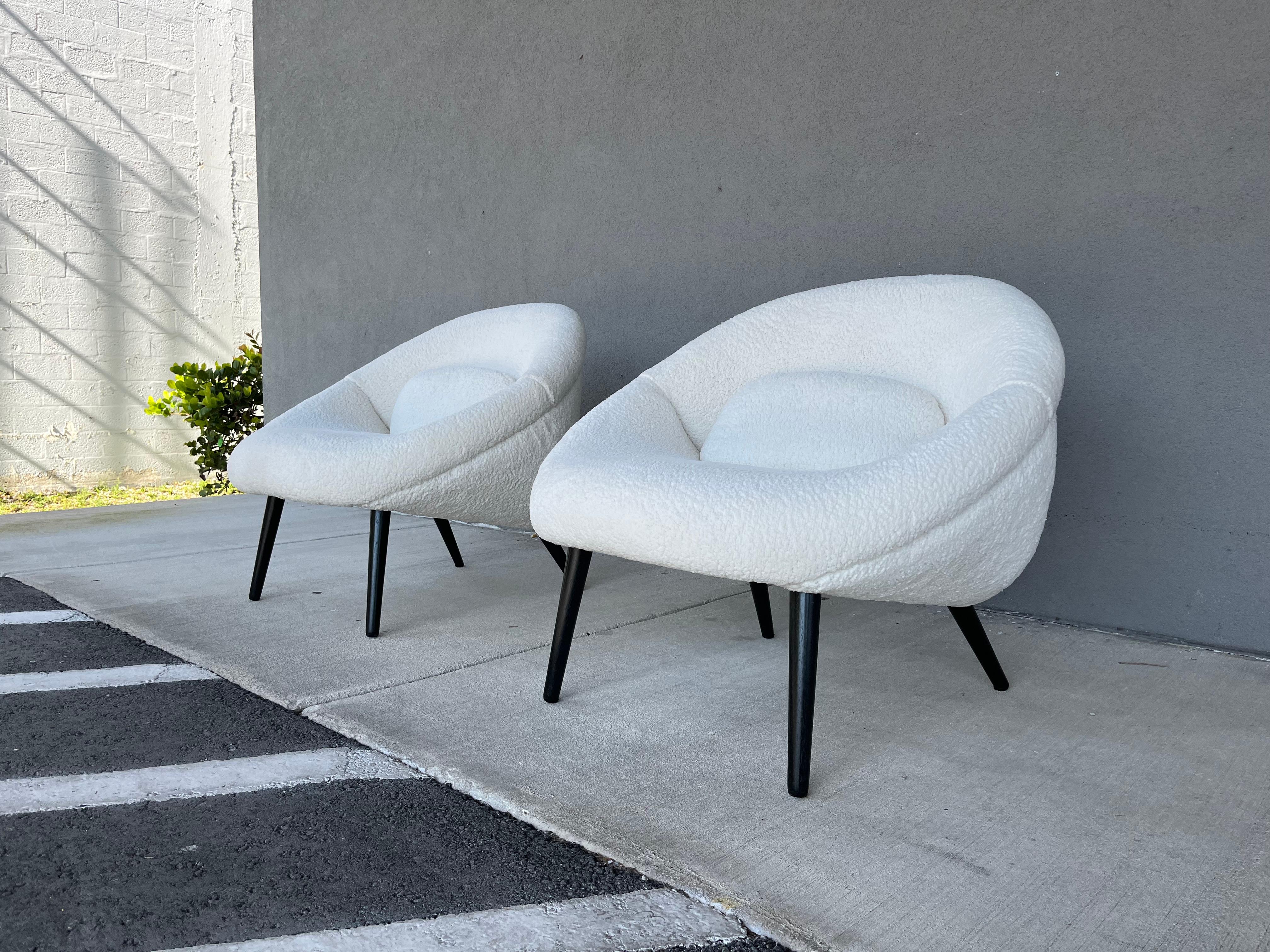 Beautiful 1950s Lounge Chairs, Faux Sheepskin, Mid Century For Sale 5