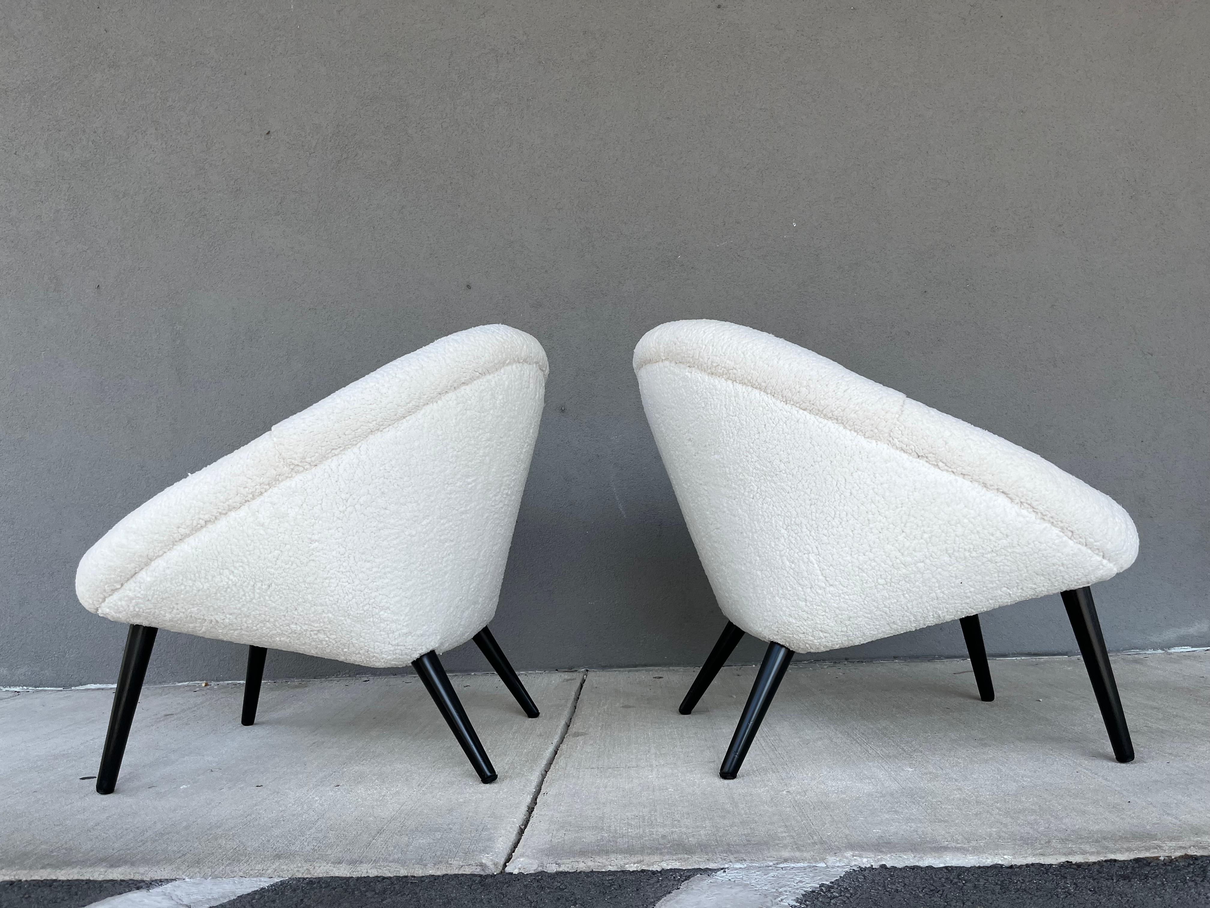 Beautiful 1950s Lounge Chairs, Faux Sheepskin, Mid Century In Good Condition For Sale In Miami, FL