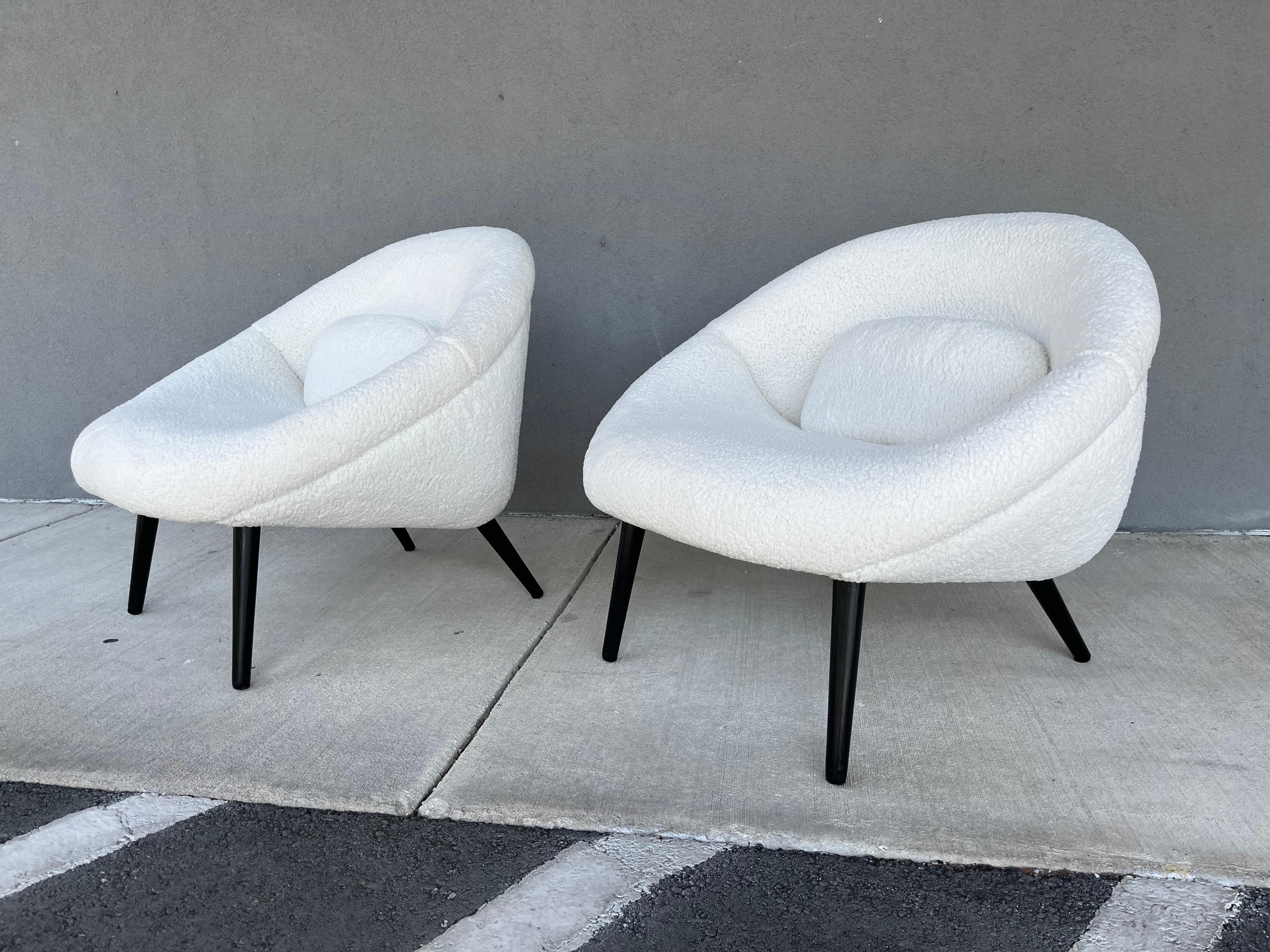 Mid-20th Century Beautiful 1950s Lounge Chairs, Faux Sheepskin, Mid Century For Sale