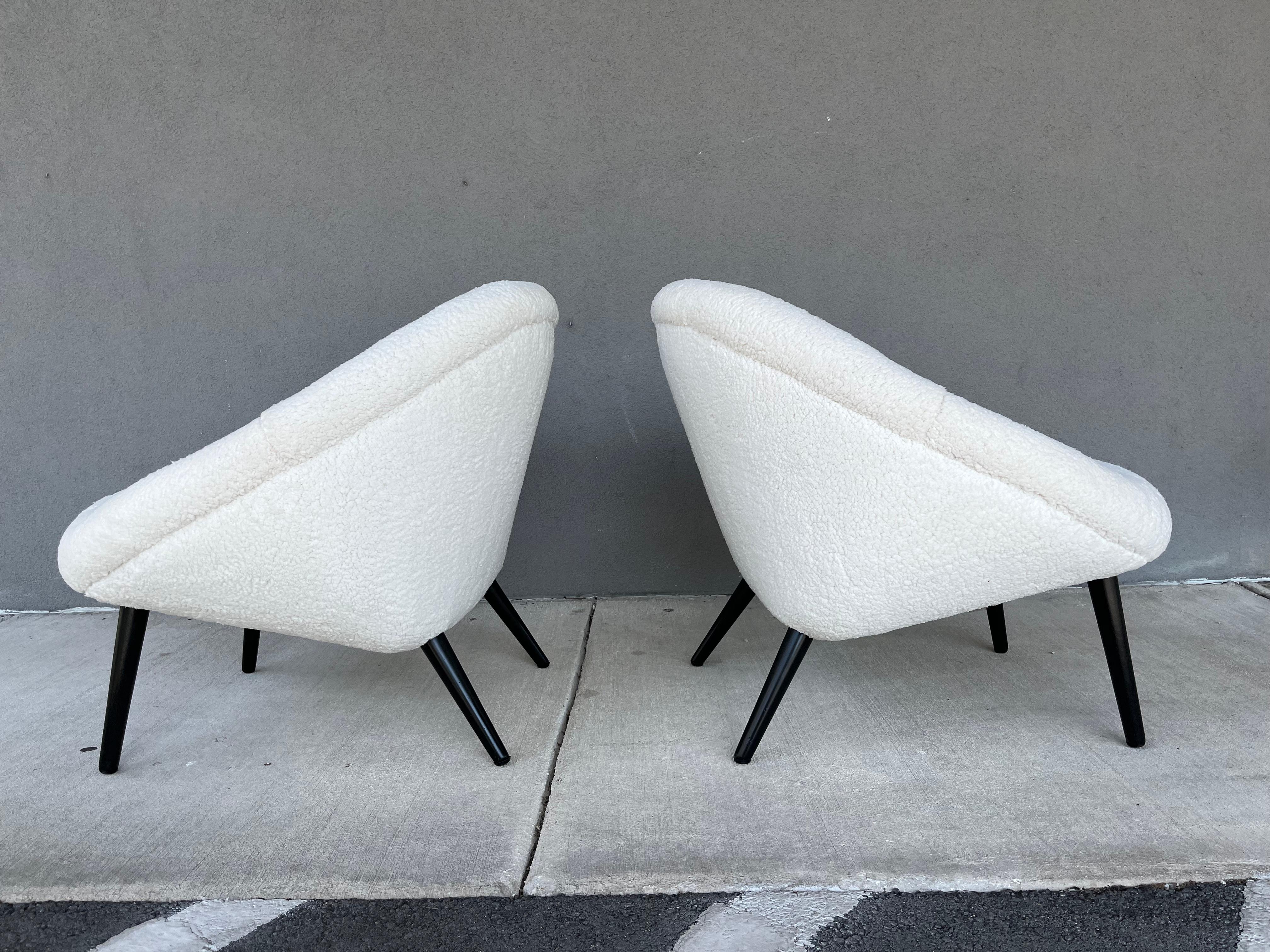 Faux Fur Beautiful 1950s Lounge Chairs, Faux Sheepskin, Mid Century For Sale