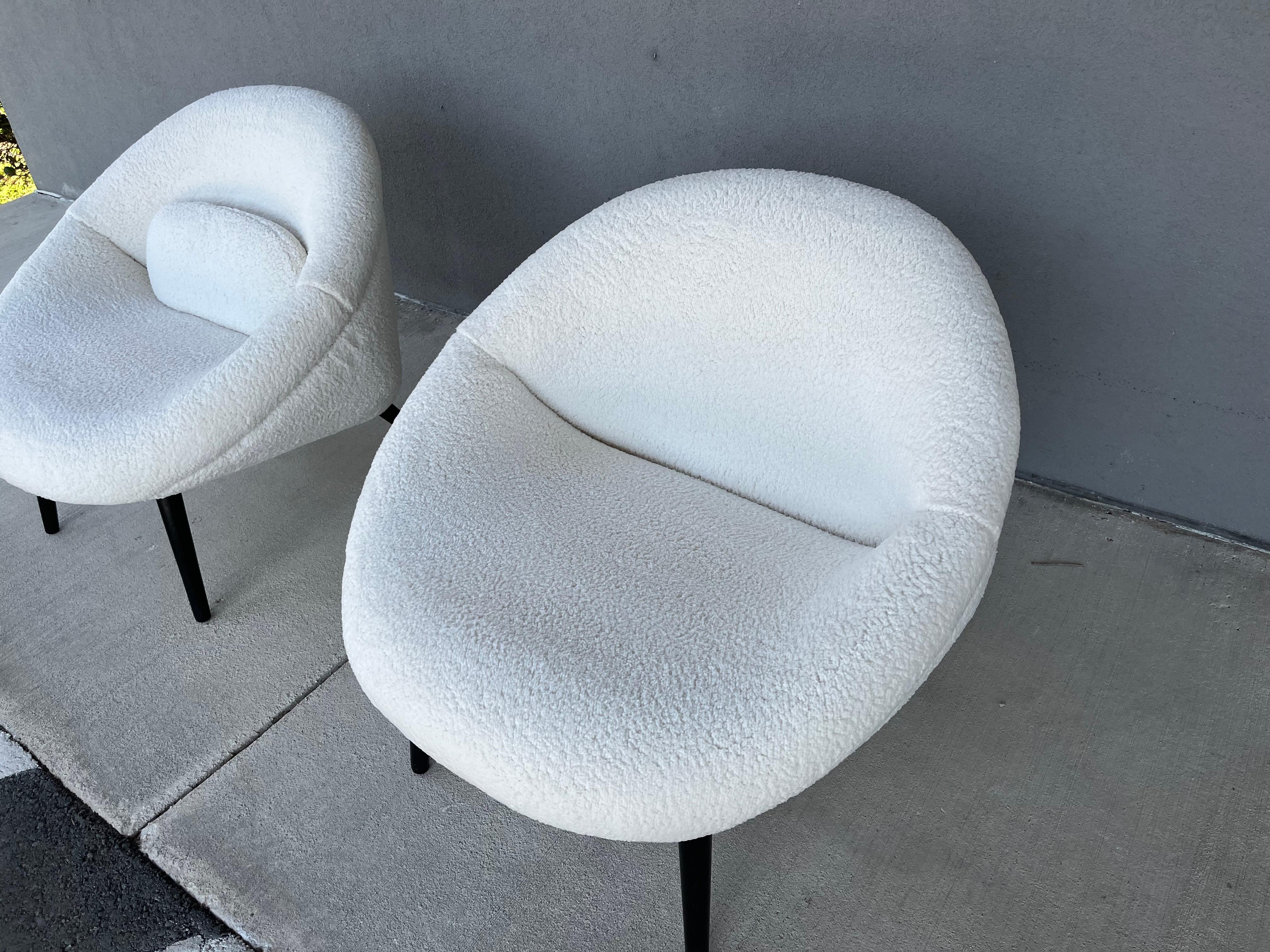 Beautiful 1950s Lounge Chairs, Faux Sheepskin, Mid Century For Sale 1