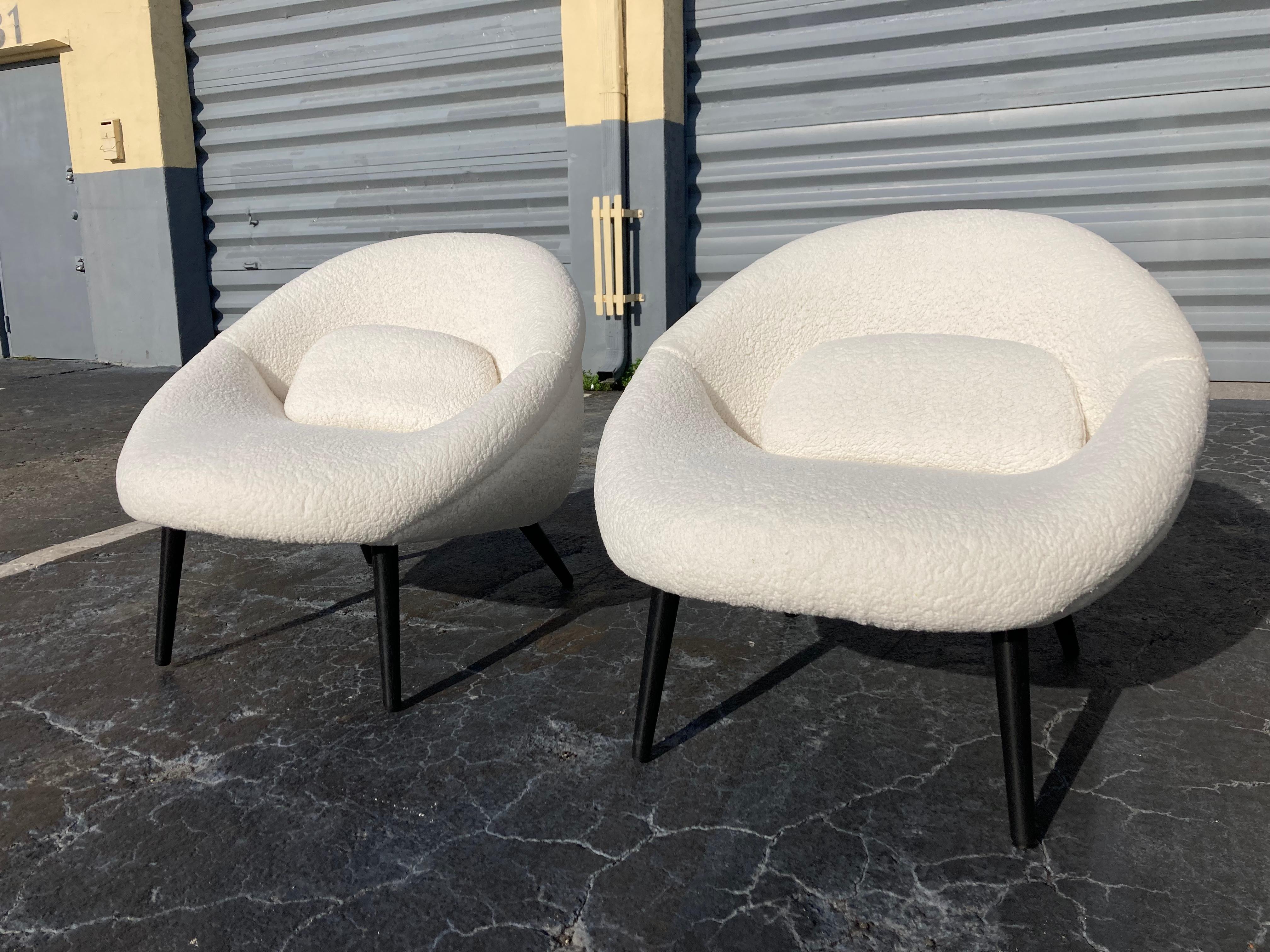 American Beautiful 1950s Lounge Chairs, Faux Sheepskin, Mid Century For Sale