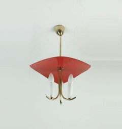 beautiful 1950s mid century 3-light PENDANT LIGHT brass metal plastic