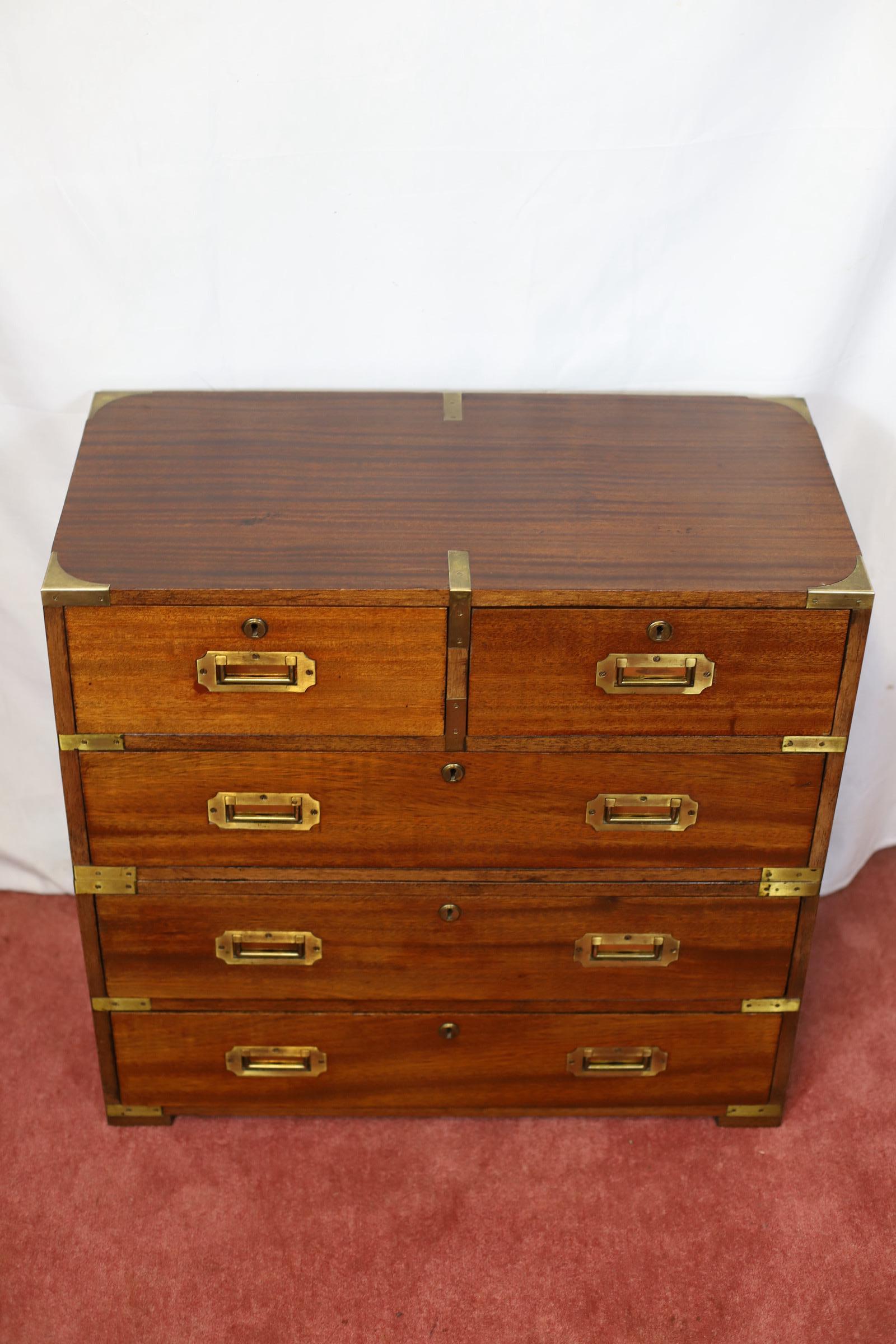 British Beautiful 1960 Military Campaign Style Chest Of Drawers For Sale