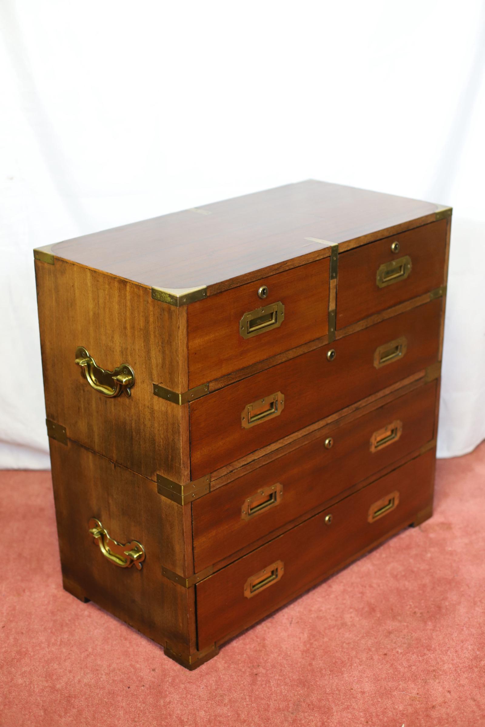 Veneer Beautiful 1960 Military Campaign Style Chest Of Drawers For Sale