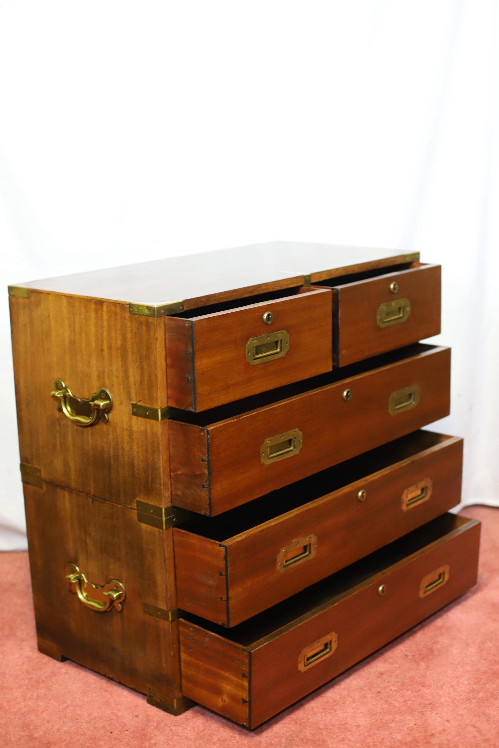 20th Century Beautiful 1960 Military Campaign Style Chest Of Drawers For Sale