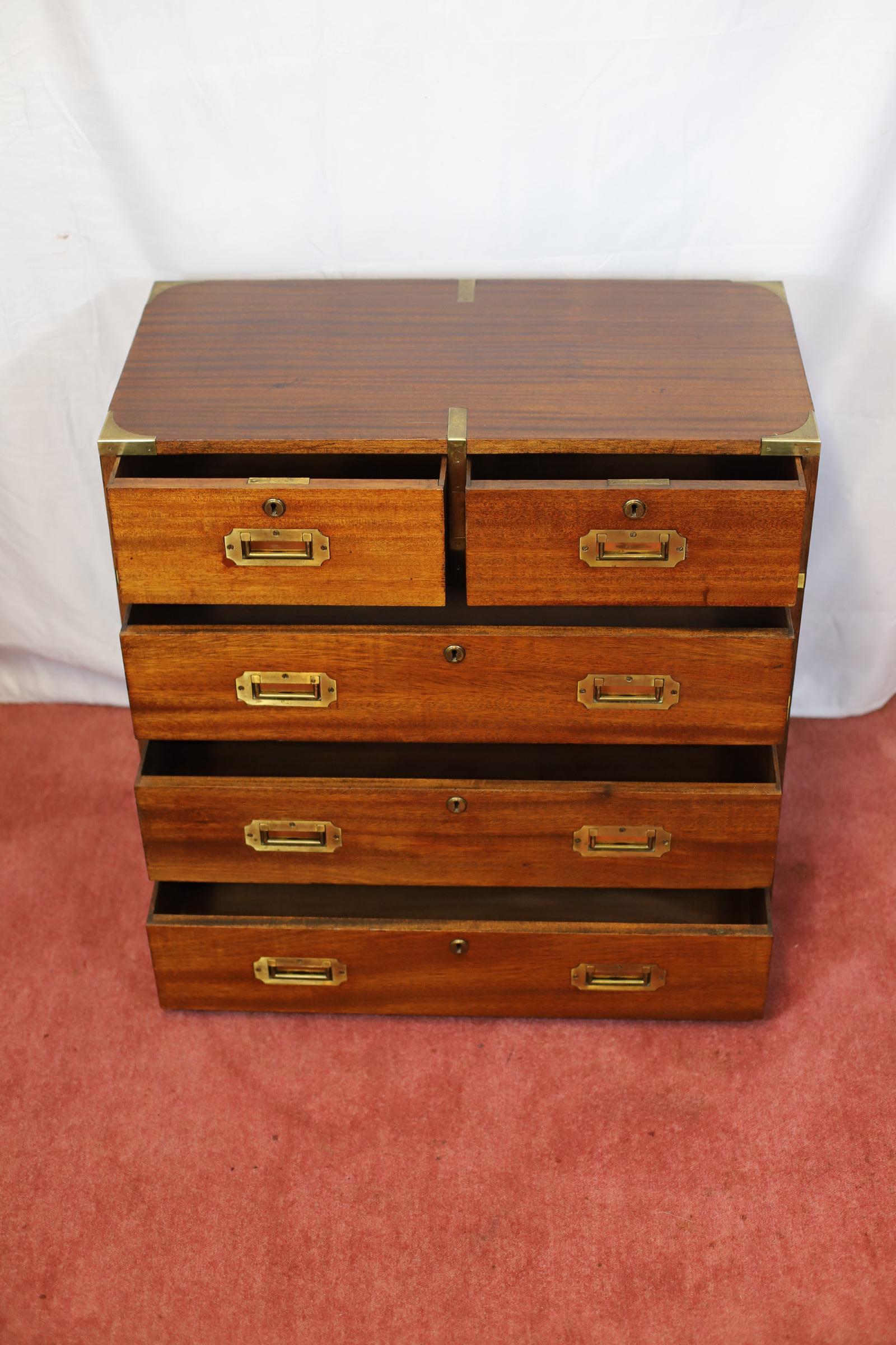 Beautiful 1960 Military Campaign Style Chest Of Drawers For Sale 1