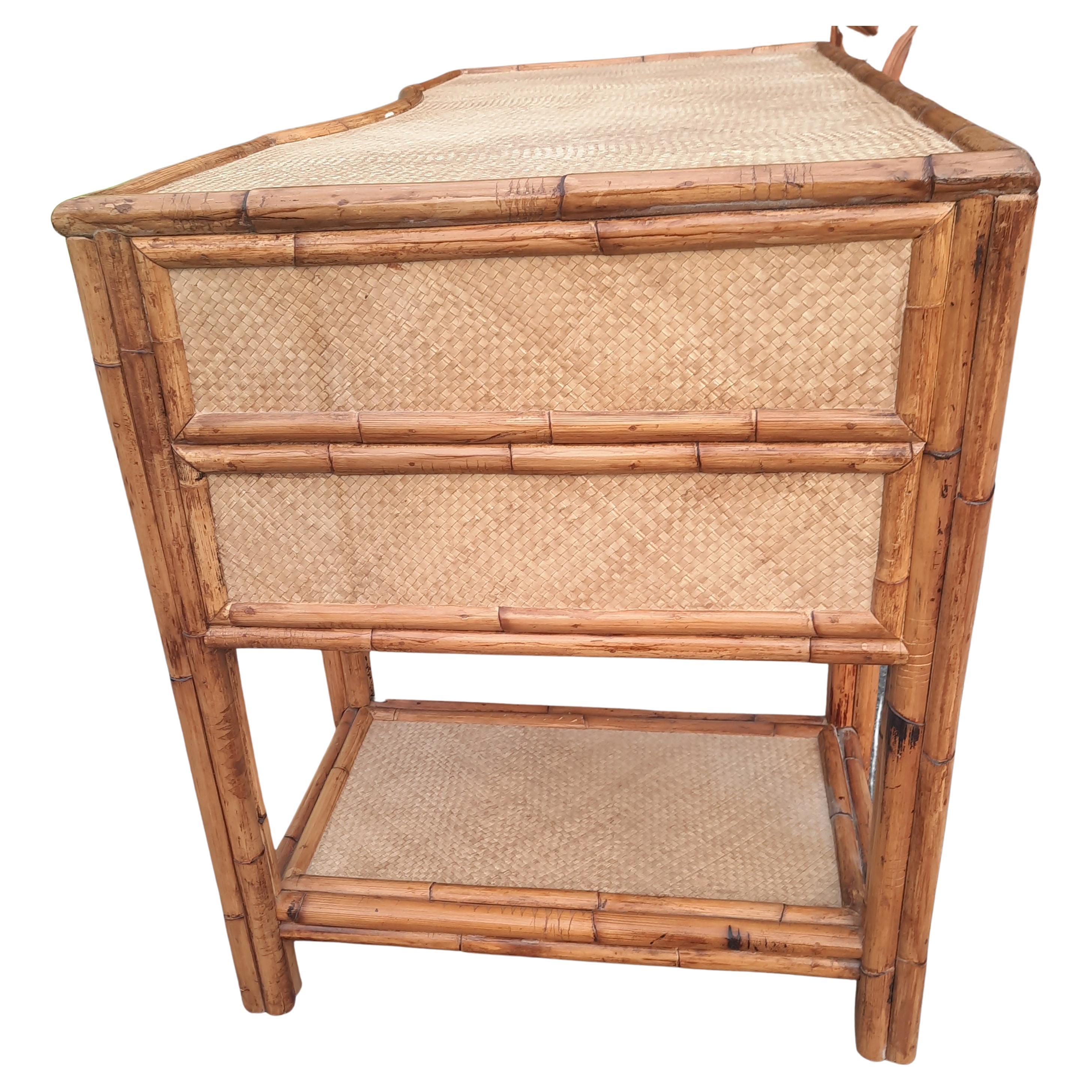 Hand-Crafted Beautiful 1960s Bamboo and Woven Raffia Desk