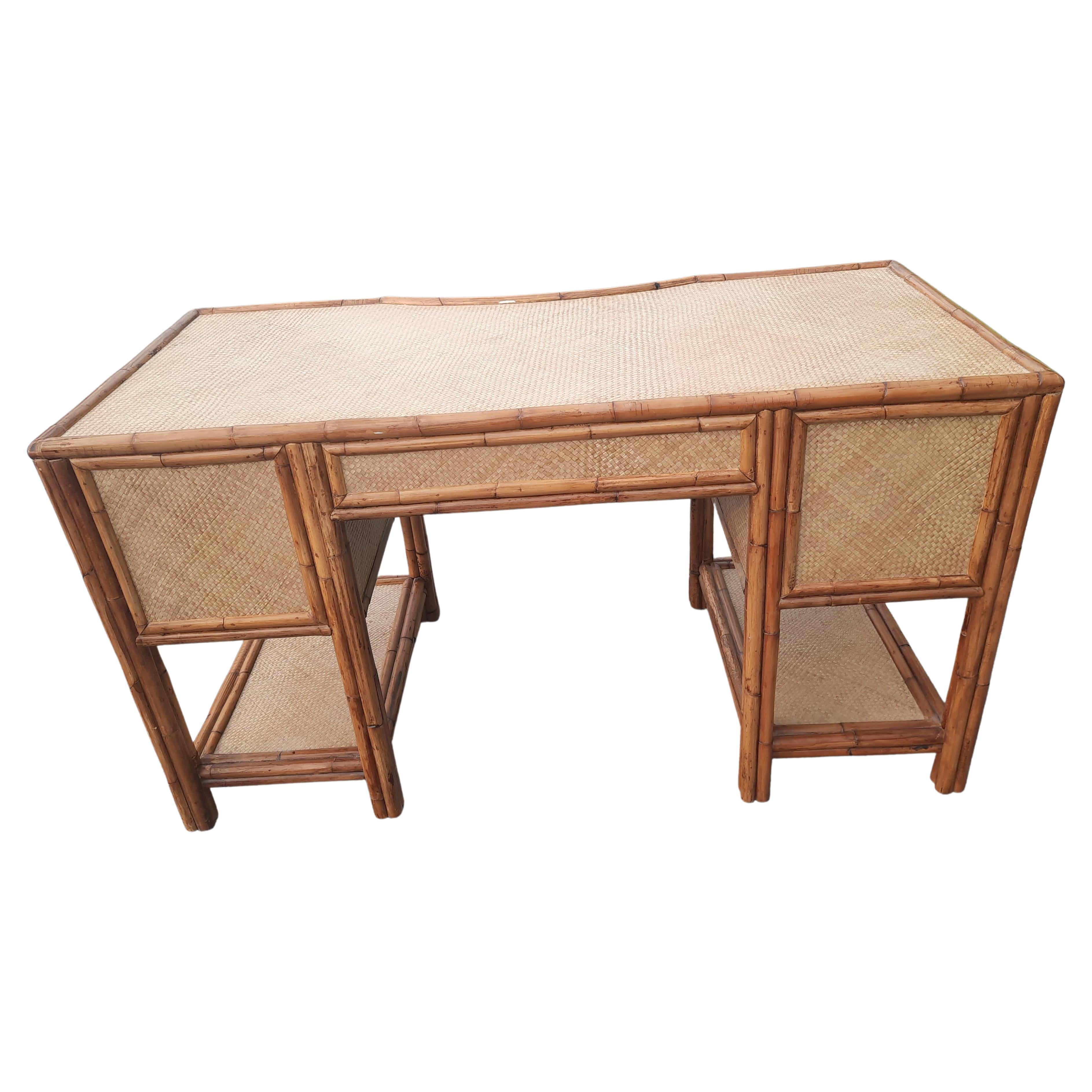 Beautiful 1960s Bamboo and Woven Raffia Desk 1