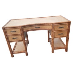 Beautiful 1960s Bamboo and Woven Raffia Desk