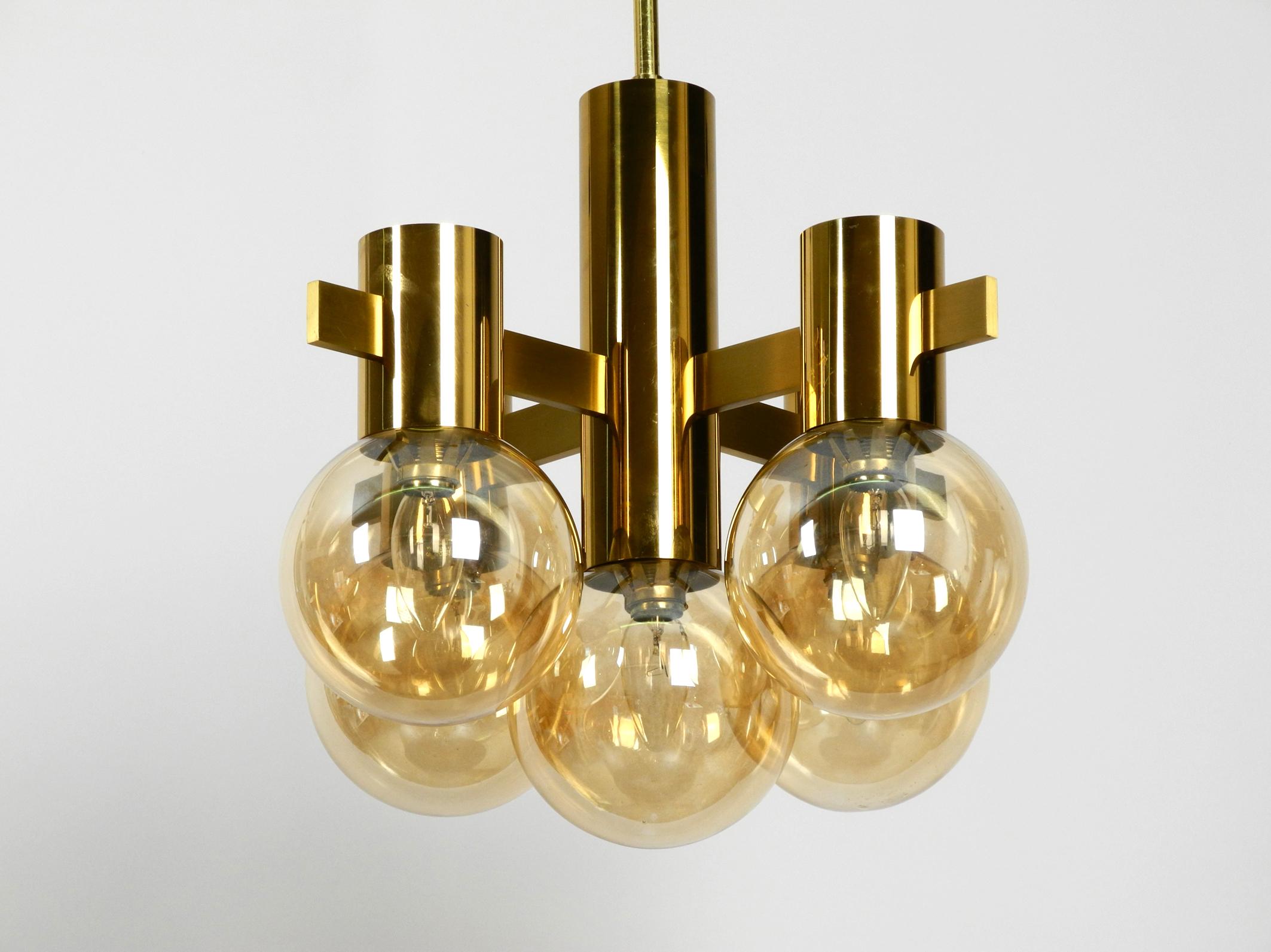 Beautiful 1960s Brass Ceiling Lamp by Hans Agne Jakobsson with 5 Glass Balls 5