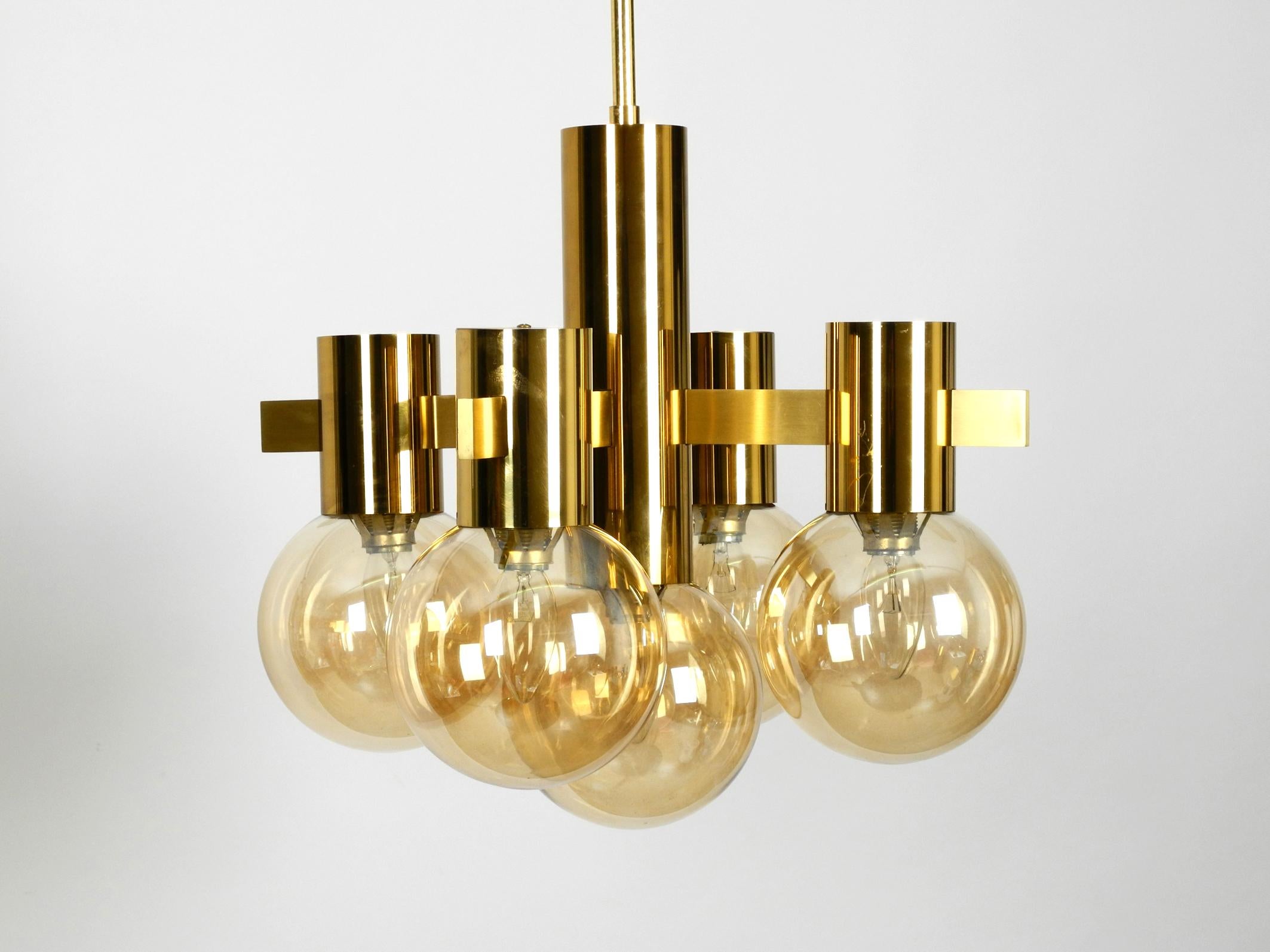 Beautiful 1960s Brass Ceiling Lamp by Hans Agne Jakobsson with 5 Glass Balls 6