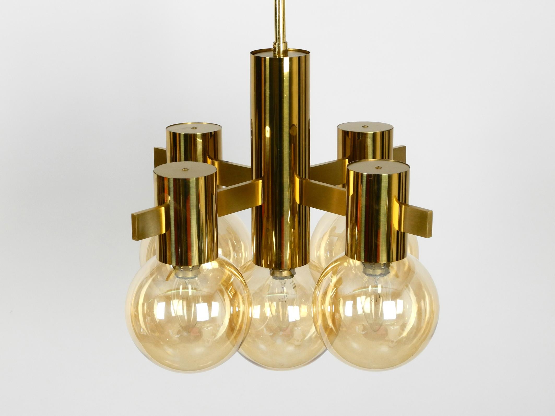 Swedish Beautiful 1960s Brass Ceiling Lamp by Hans Agne Jakobsson with 5 Glass Balls