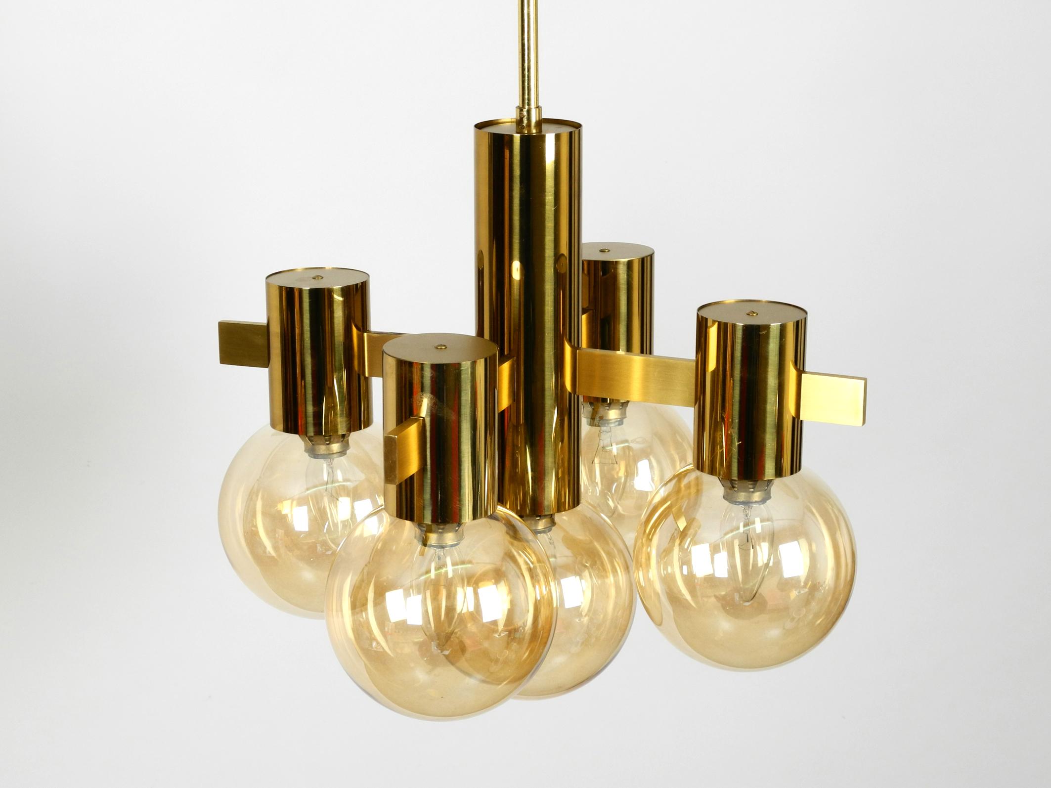 Beautiful 1960s Brass Ceiling Lamp by Hans Agne Jakobsson with 5 Glass Balls In Good Condition In München, DE