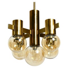 Beautiful 1960s Brass Ceiling Lamp by Hans Agne Jakobsson with 5 Glass Balls