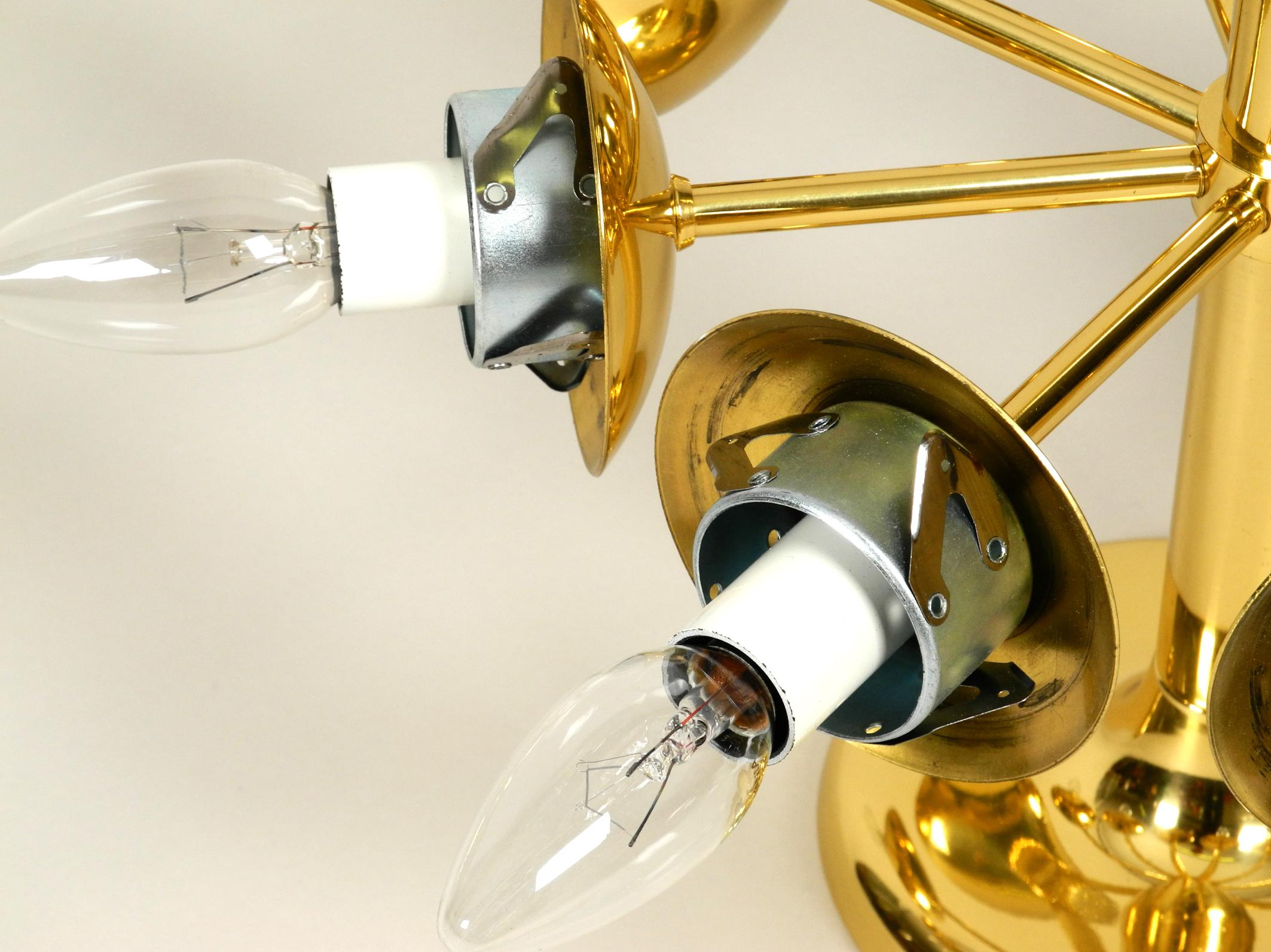 Beautiful 1960s Brass Ceiling Lamp with 8 Glass Globes by Kaiser Leuchten  4