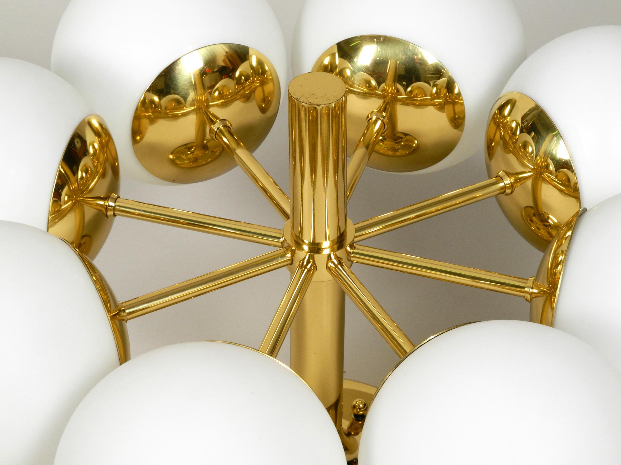 Beautiful 1960s Brass Ceiling Lamp with 8 Glass Globes by Kaiser Leuchten  7